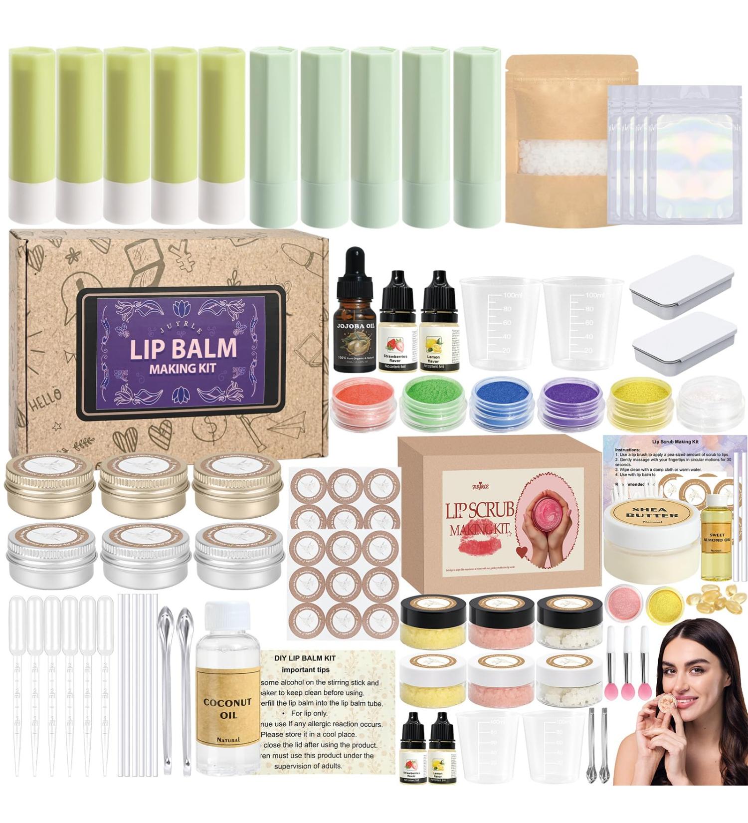 2 in 1 Lip Care Making Kit: Create Your Own Sugar Lip Scrub & Coconut Lip Balm - Complete DIY Set with Essential Oils Beeswax & Butters for Moisturizing and Exfoliating - Gift for Women Girls - Buy Online on GoSupps.com