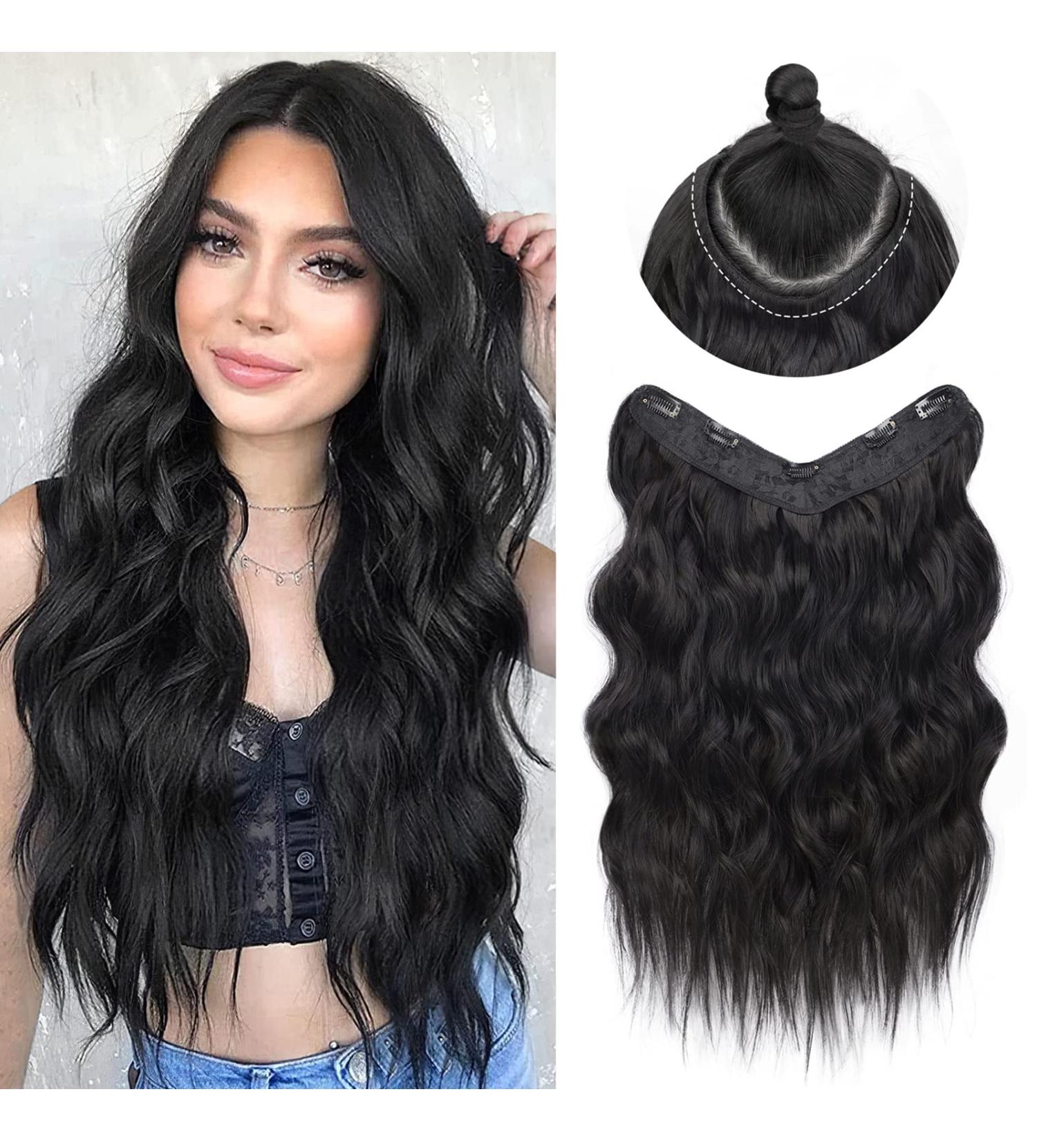 NANNAN Black Long Wavy U-Shaped Clip in Hair Extensions | 18 Inch Synthetic Hairpieces for Women - Buy Online on GoSupps.com