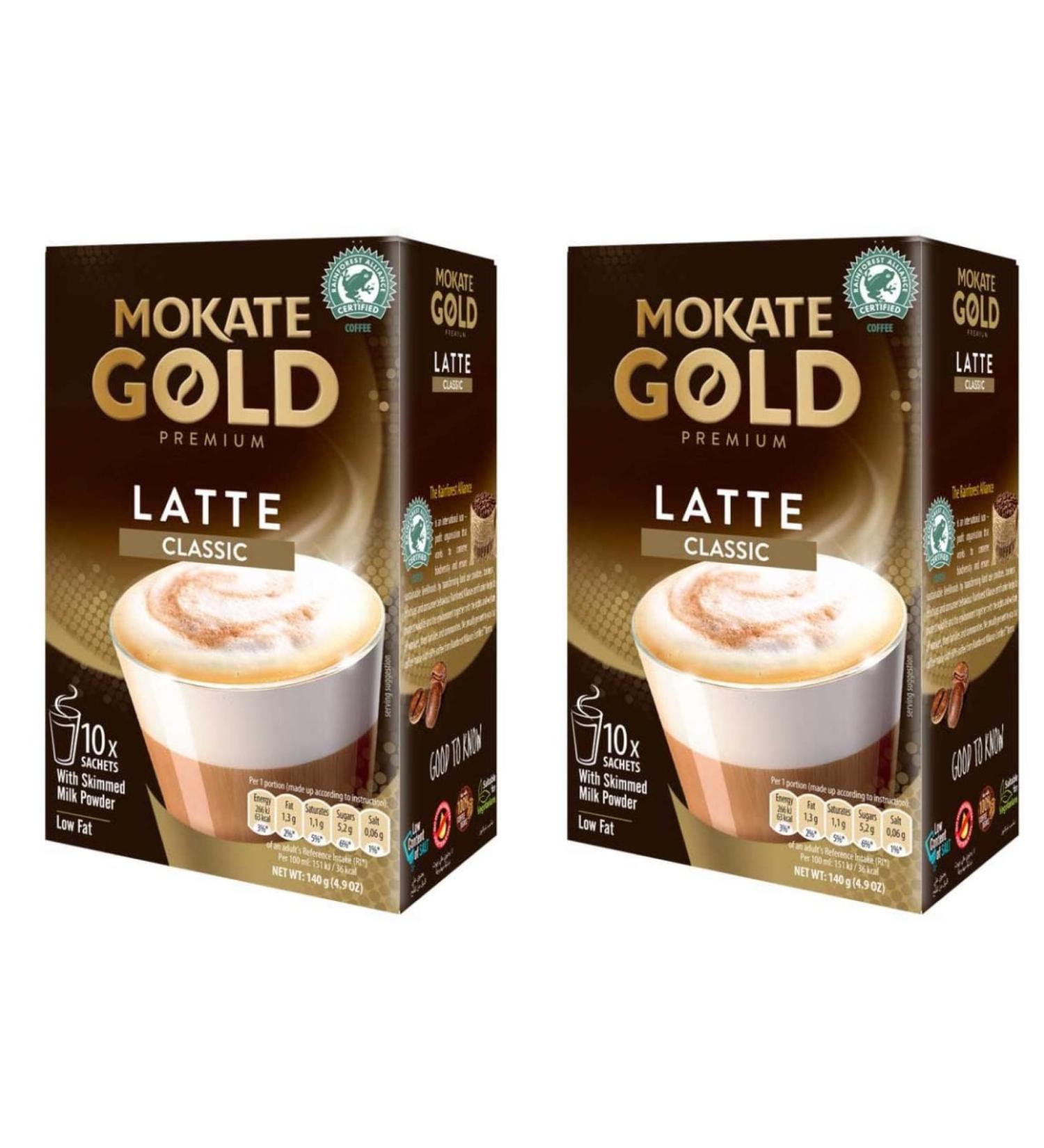 Mokate Gold Premium Latte Classic Flavour with skimmed milk Powder 2x boxes 10x sachets - Buy Online on GoSupps.com