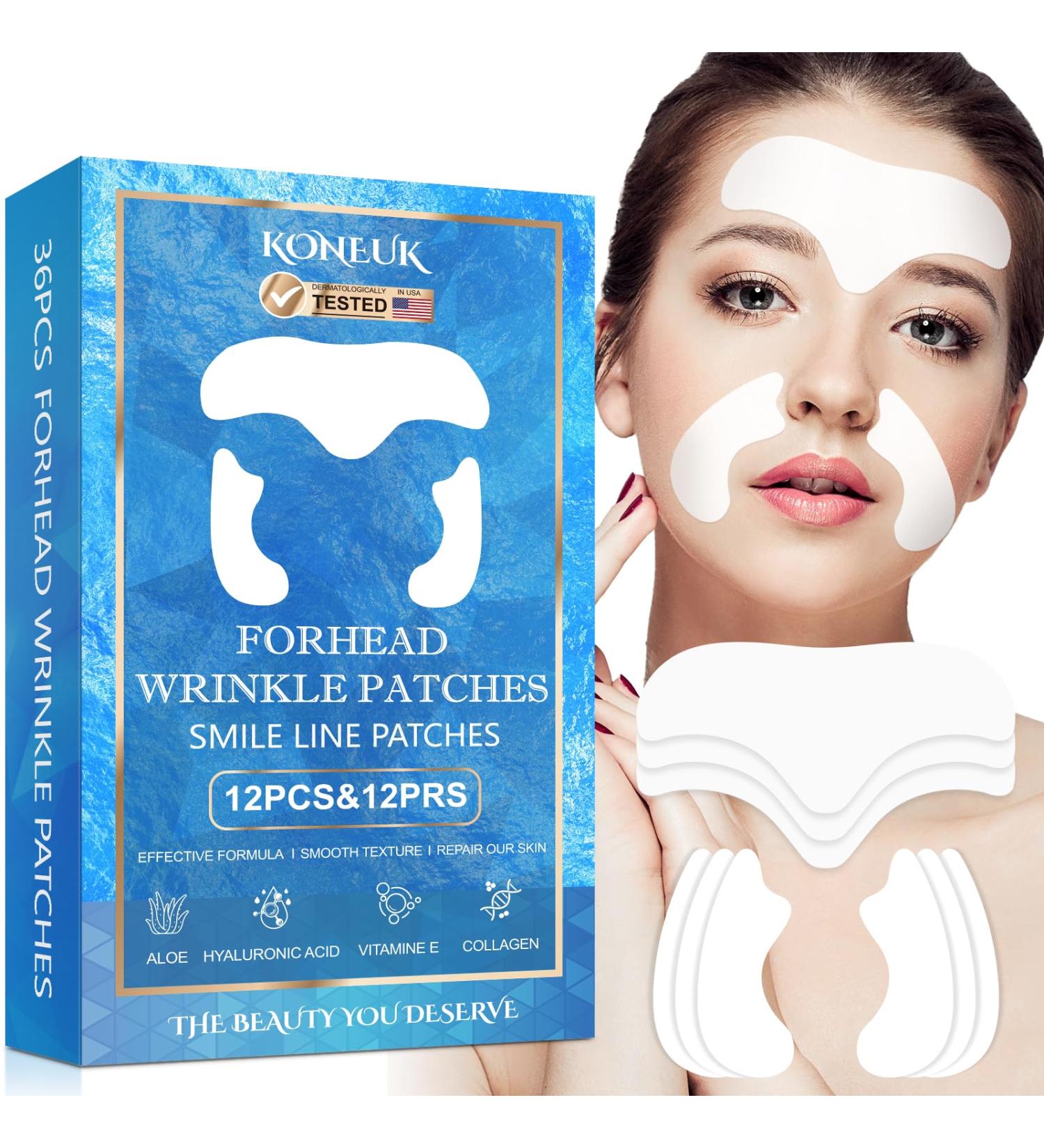 12 Pcs Forehead Wrinkle Patches & 24 Pcs Smile Line Patches - Anti-Wrinkle Treatment with Collagen & Vitamin E for Forehead Lines Removal - Buy Online on GoSupps.com