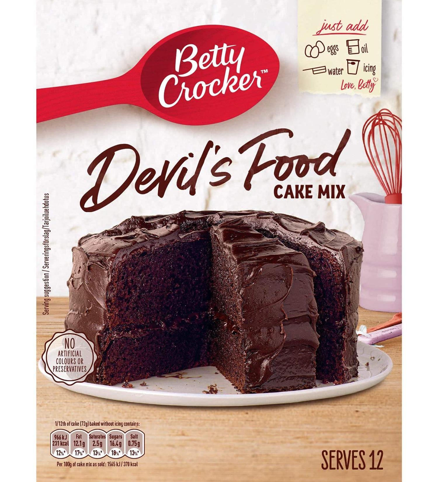 Betty Crocker Devil's Food Cake Mix 425g NEW PACKAGING SIZE - Baking mix for chocolate cakes