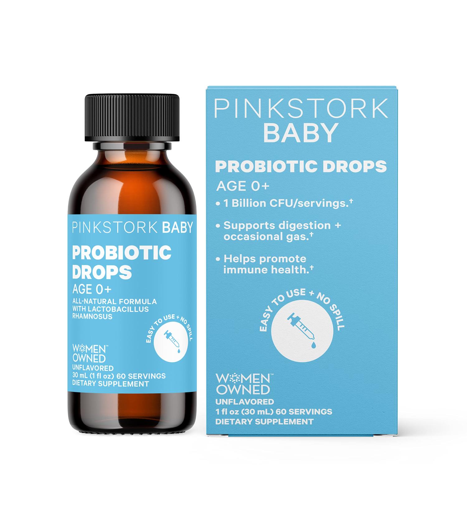 Pink Stork Baby Probiotic Drops for Newborns, Infants & Toddlers - Gas & Colic Relief - Constipation Support - Women-Owned - 1 oz - Buy Online on GoSupps.com