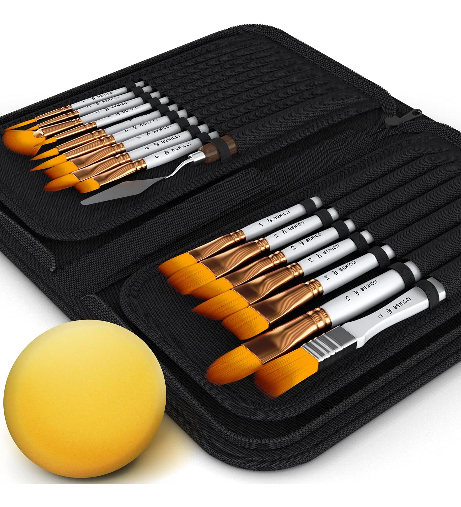 Premium 16-Piece Artist Paint Brush Set with Bonus Tools and Case - Ideal for Watercolor, Oil, Acrylic Painting - for Kids, Adults, Professionals - Buy Online on GoSupps.com