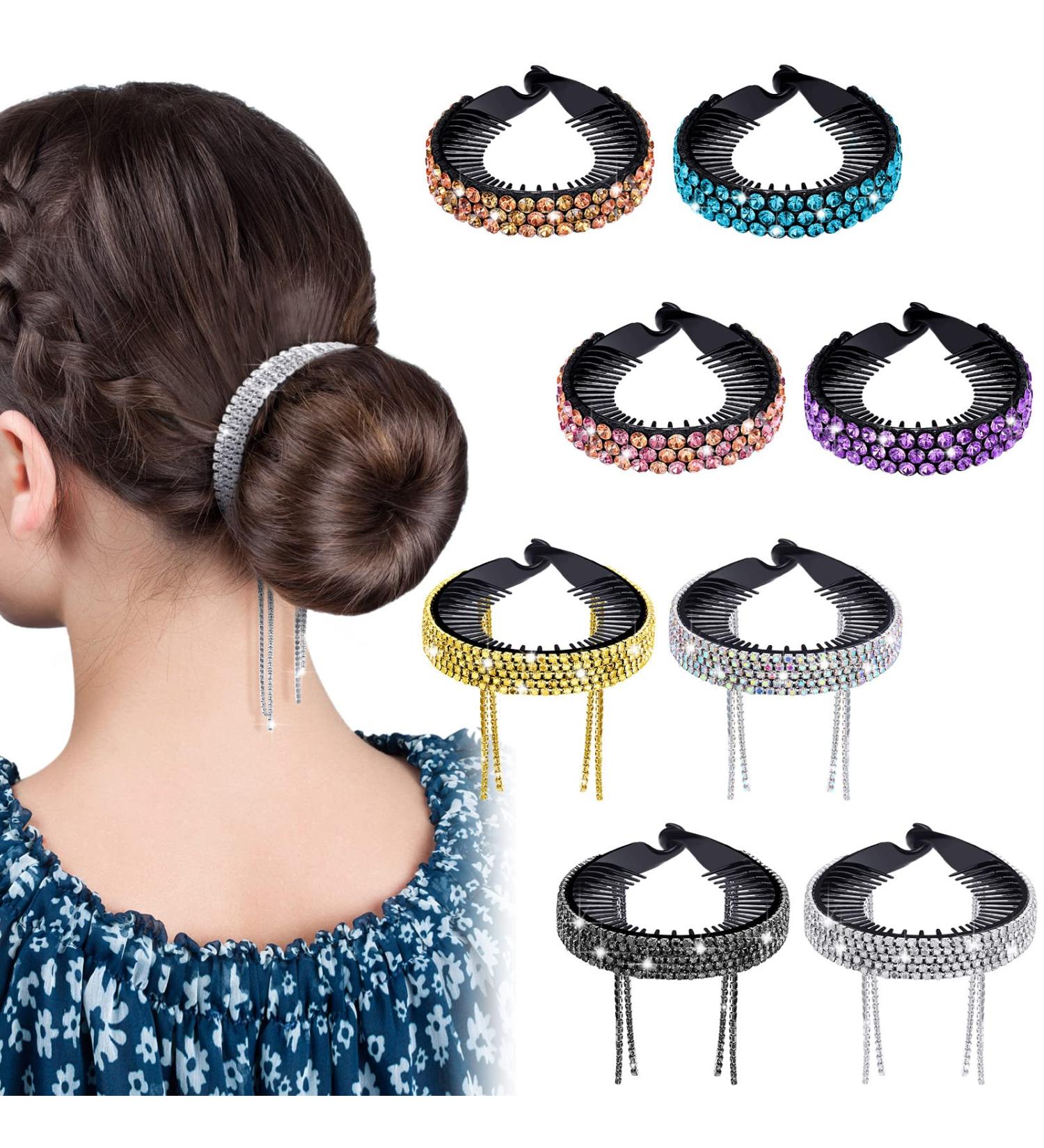 Elegant Rhinestone Bun Clips - 8 Pcs Large Tassel Claw Hair Accessories for Girls/Women - Buy Online on GoSupps.com