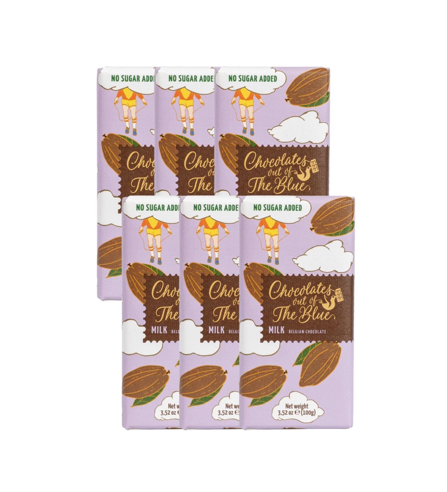 Chocolates out of the Blue | No Sugar Added Belgian Milk Chocolate Bars | 100g x 6 bars - Buy Online on GoSupps.com