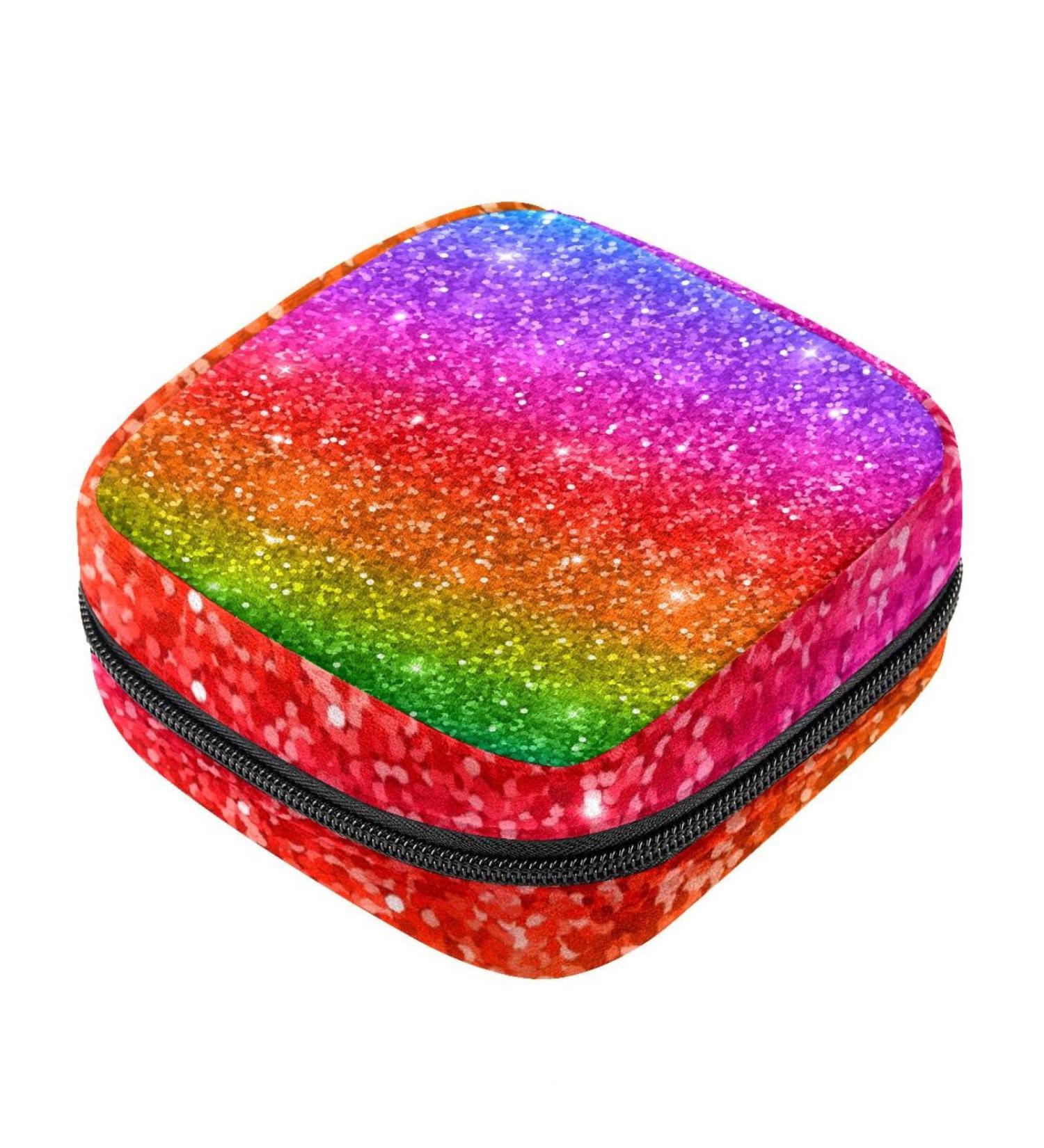 Glitter Rainbow Curve Women's Napkin Storage Bag - Portable Period Bag for Teens & Girls - Menstrual Cup Pocket & Breastfeeding Insert Holder - Buy Online on GoSupps.com