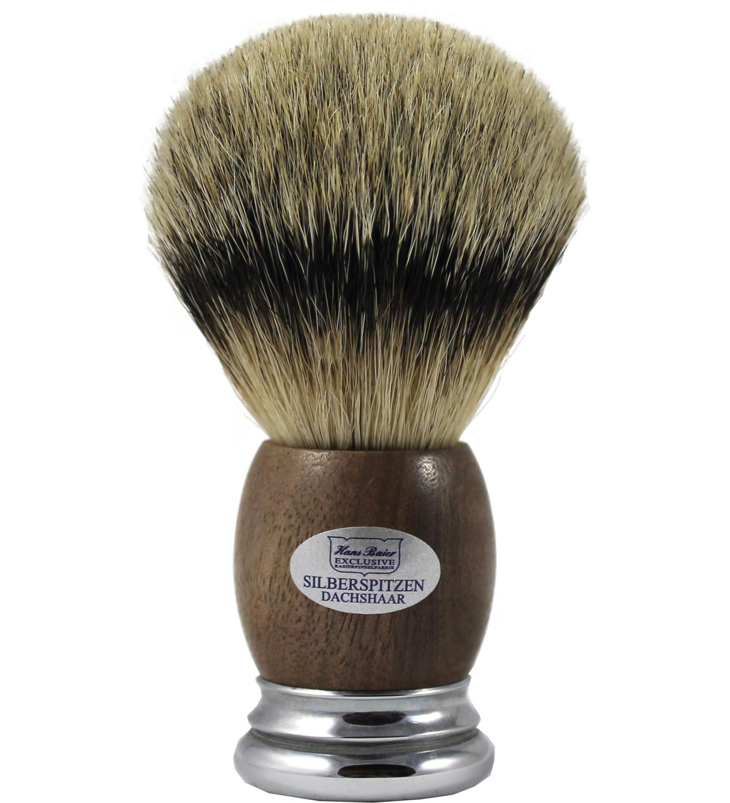Hans Baier Exclusive Shaving Brush Silver Tip Walnut Wood with Metal Base - Size 3