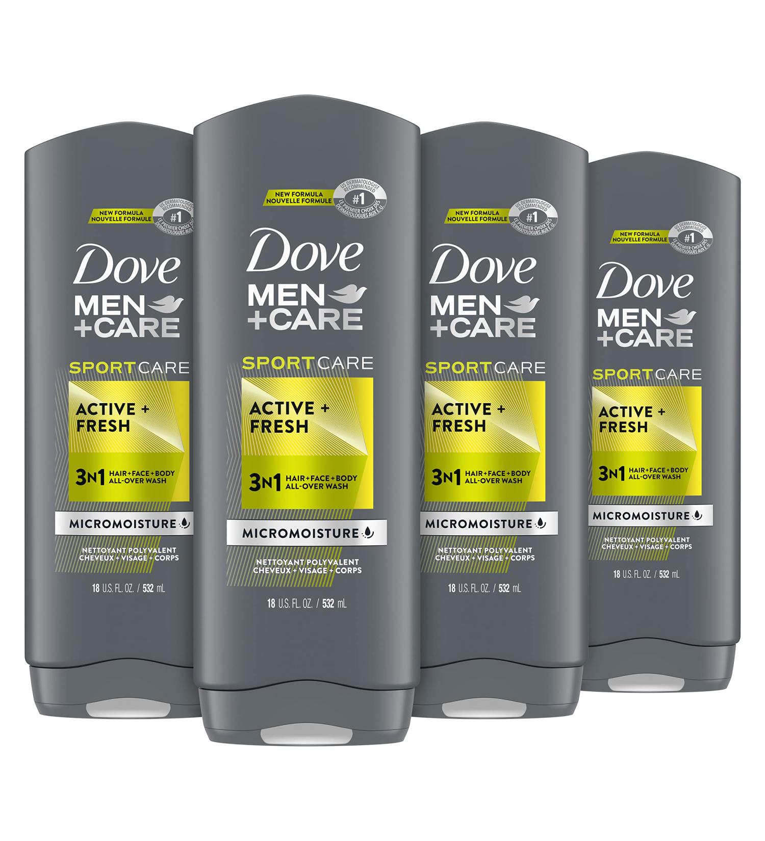 Dove Men+Care SportCare 2-in-1 Body and Face Wash, 18 Fl Oz (Pack of 4) - Cleanses and Nourishes Skin, Removes Bacteria for Fresh Clean Skin - Buy Online on GoSupps.com