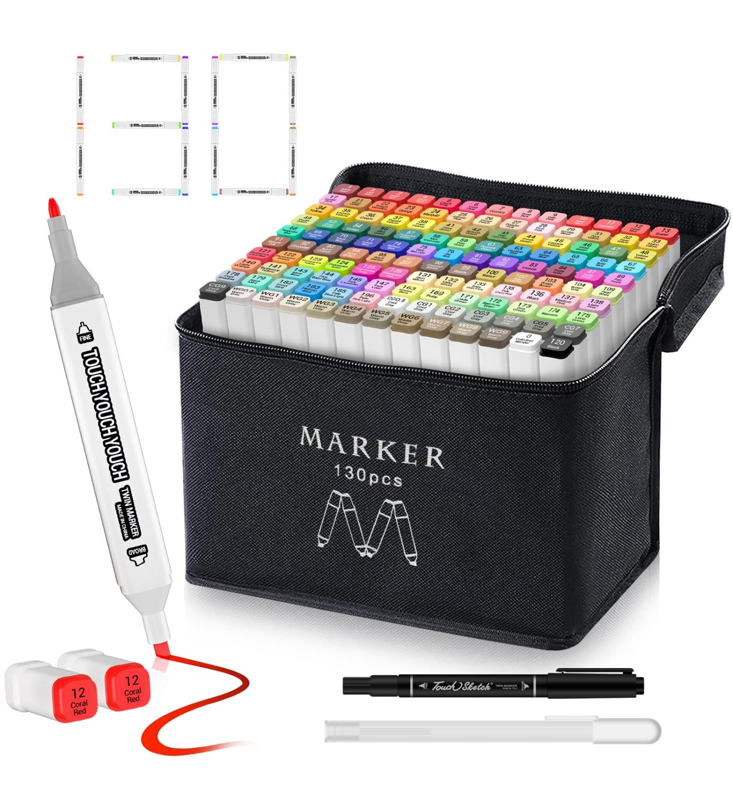 Banral 130 Colors Dual Tip Alcohol Based Markers Set - Premium Brush Markers for Artists, Kids, and Adults - Ideal for Coloring, Drawing, Sketching, and Illustration with Case - Buy Online on GoSupps.com