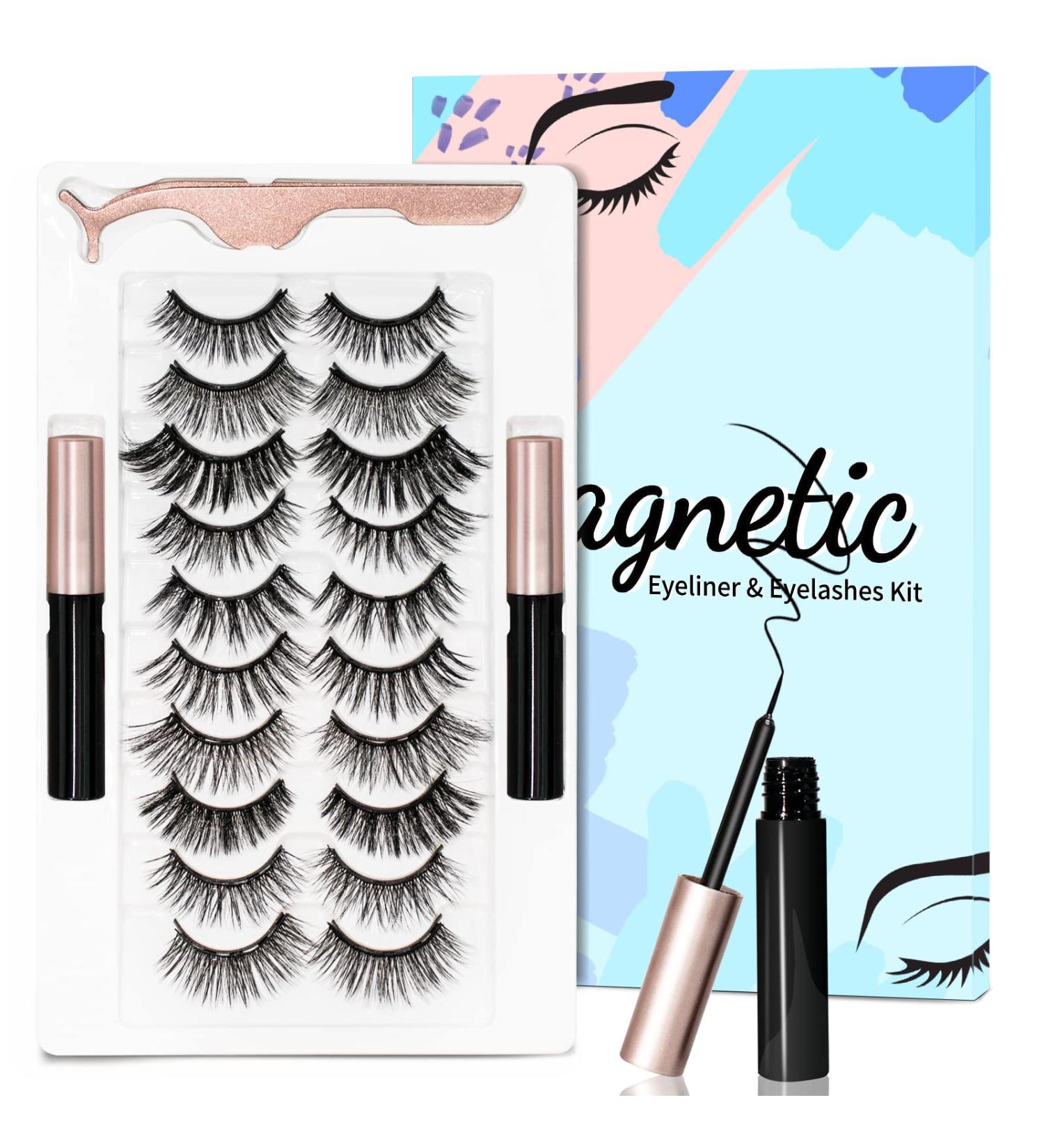 10 Pairs Magnetic Eyelashes Kit - Reusable, Natural Look, Lightweight False Eyelashes with Eyeliner & Tweezers - Easy to Wear, Long Lasting - No Glue Needed - Buy Online on GoSupps.com