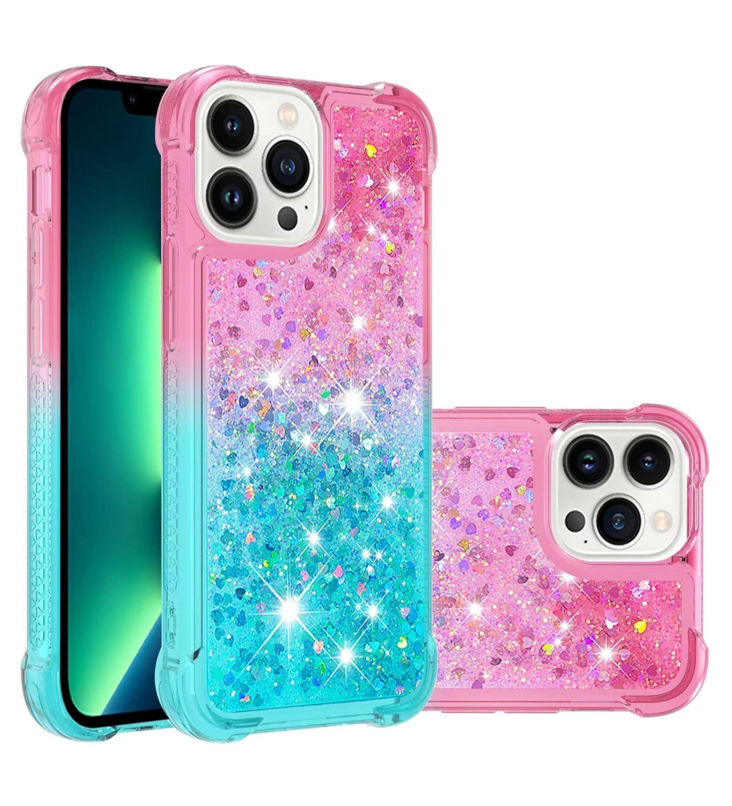 Buy Tivenfezk Nadoli Glitzer Treisand Shell for iPhone 15 Pro - Shockproof Gradient Liquid Case | Pink Blue Transparent Bumper Cover - Buy Online on GoSupps.com
