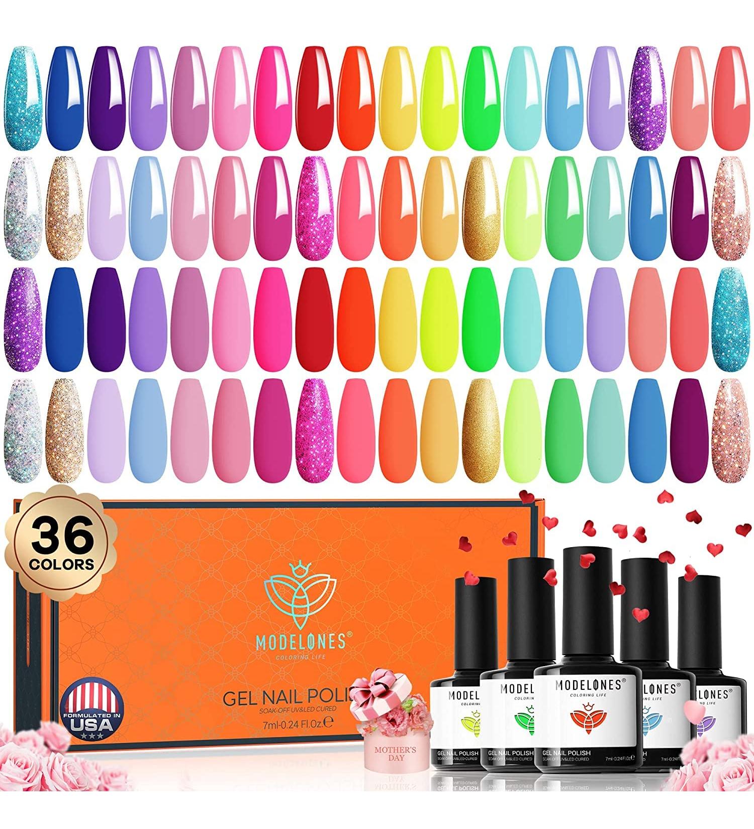 Modelones 36 Pcs Christmas Rainbow Gel Nail Polish Set - Bright Neon Holiday Colors - Glitter Soak Off Nail Art Kit - Starter DIY Gift for Women - Buy Online on GoSupps.com