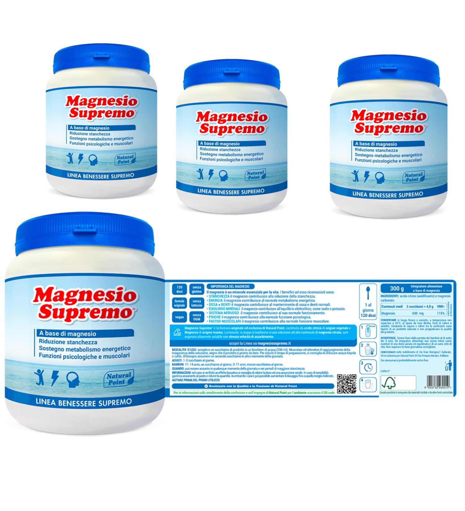 MAGNESIUM SUPREMO 4 x 300g Packs Natural Stress Reliever Chronic Fatigue Headache Nervous System