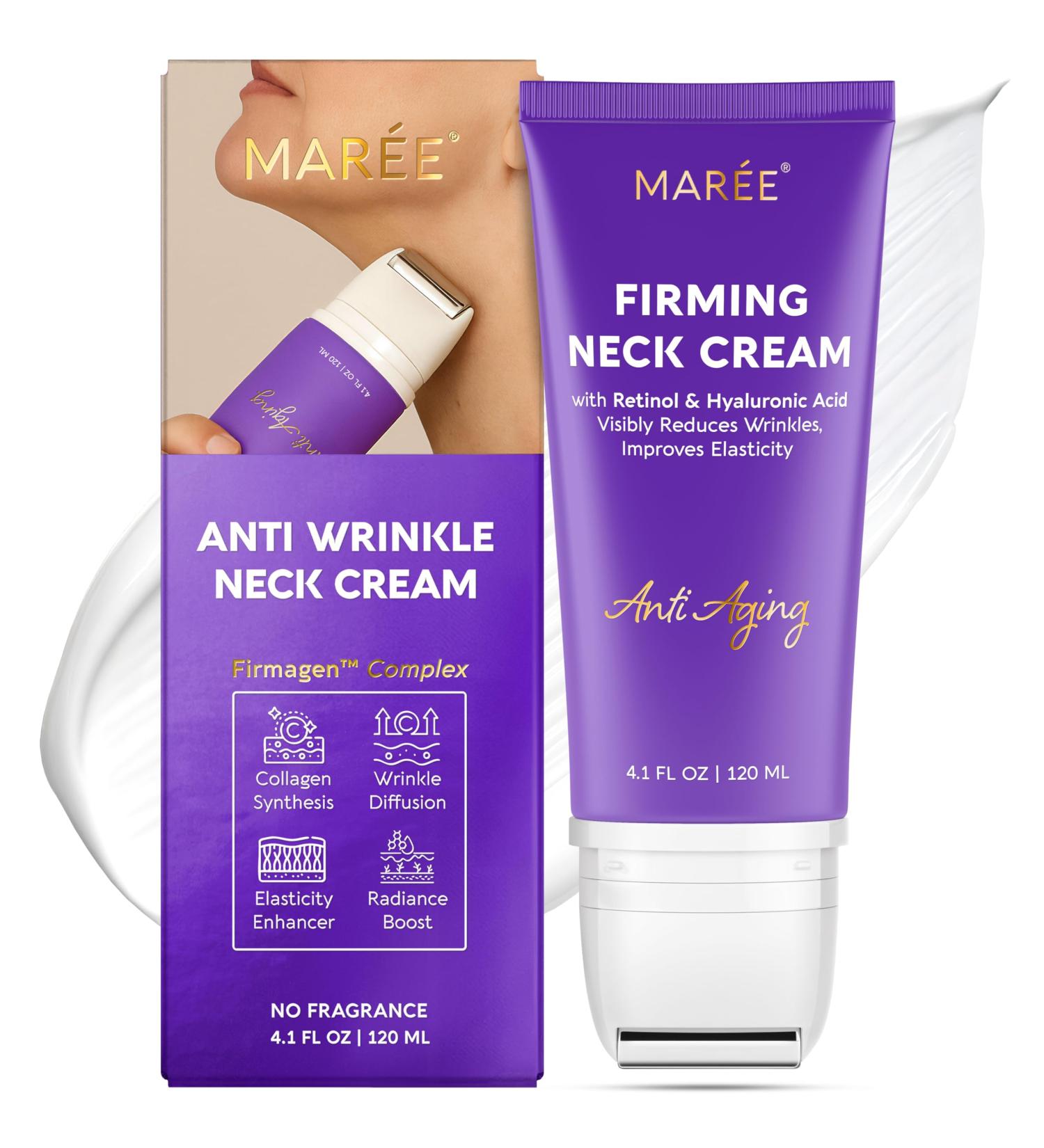 MAREE Neck Cream with Face Roller Neck Creams For Tightening and Firming Pro Retinol & AH-8 Firming Neck Cream Roller - Face Double Chin Wrinkle Cream for Women - Crema Reafirmante Para el Cuello Purple - Buy Online on GoSupps.com