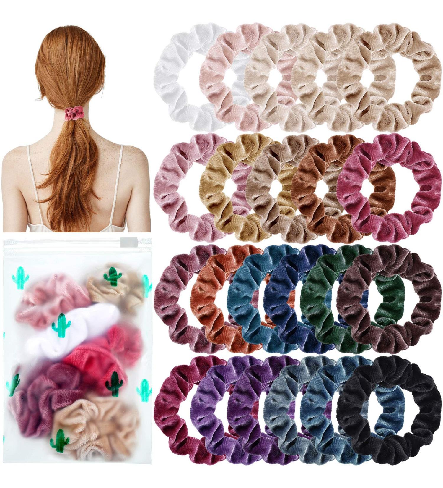 22-Piece Velvet Scrunchies Set for Toddler Girls & Women | Soft Elastic Hair Ties for Thick & Thin Hair | Ponytail Holder & Hair Accessory with Storage Bag - Classic Colors - Buy Online on GoSupps.com