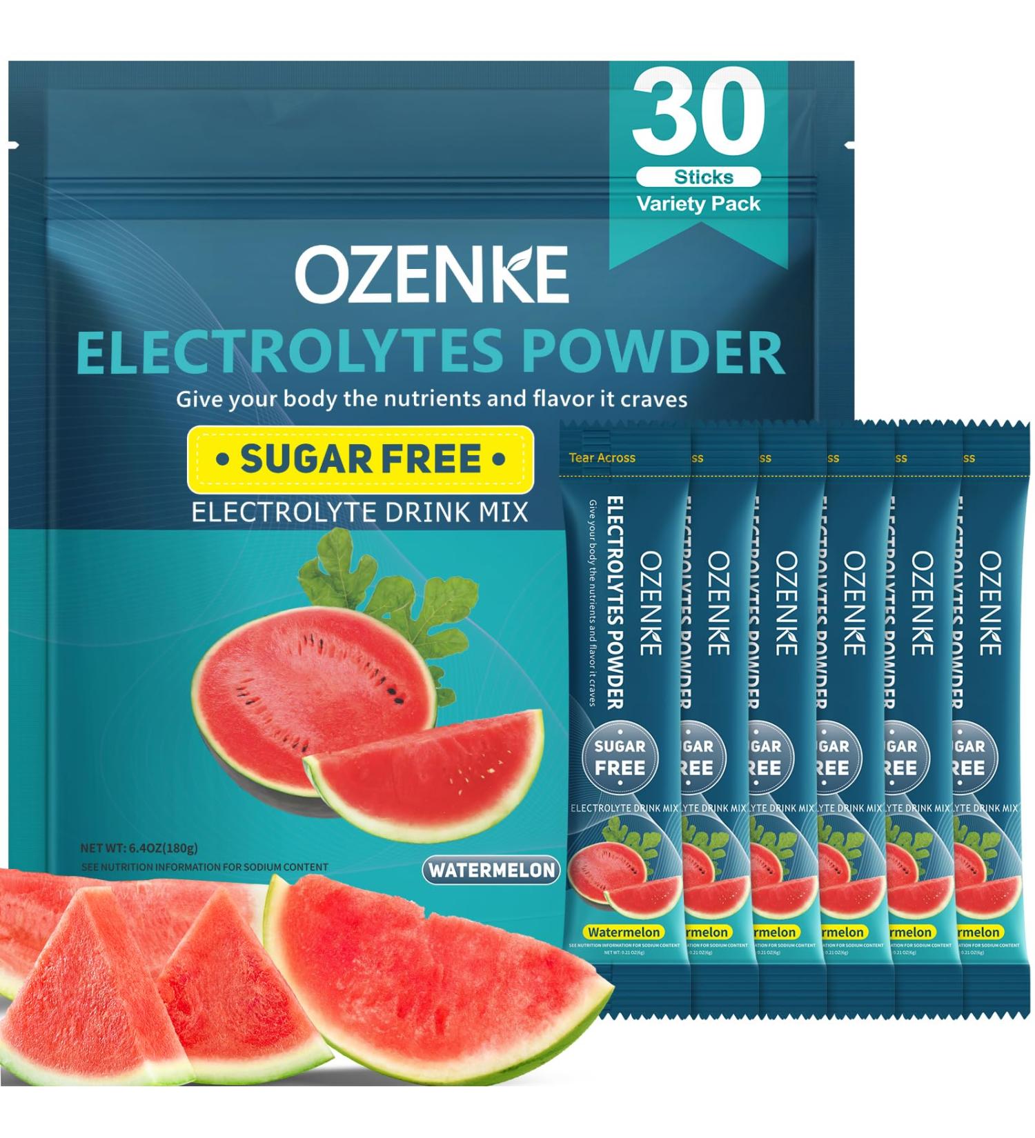 OZENKE 30 Sticks Electrolyte Powder Packets Sugar Free Hydration Packets Electrolytes Drink Mix for Rapid Hydration, Watermelon Flavor - Buy Online on GoSupps.com