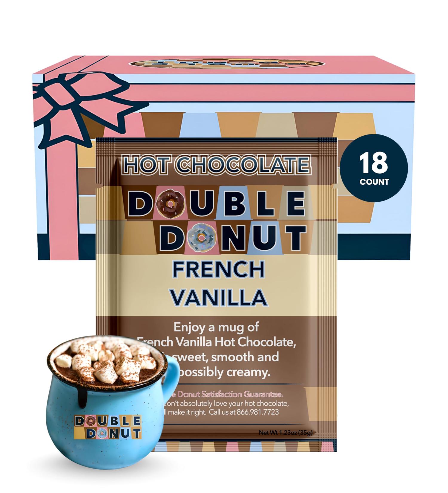 Lot de 18 paquets de chocolat chaud double donut la vanille fran aise m lange de cacao chaud aromatis la vanille fran aise - Buy Online on GoSupps.com