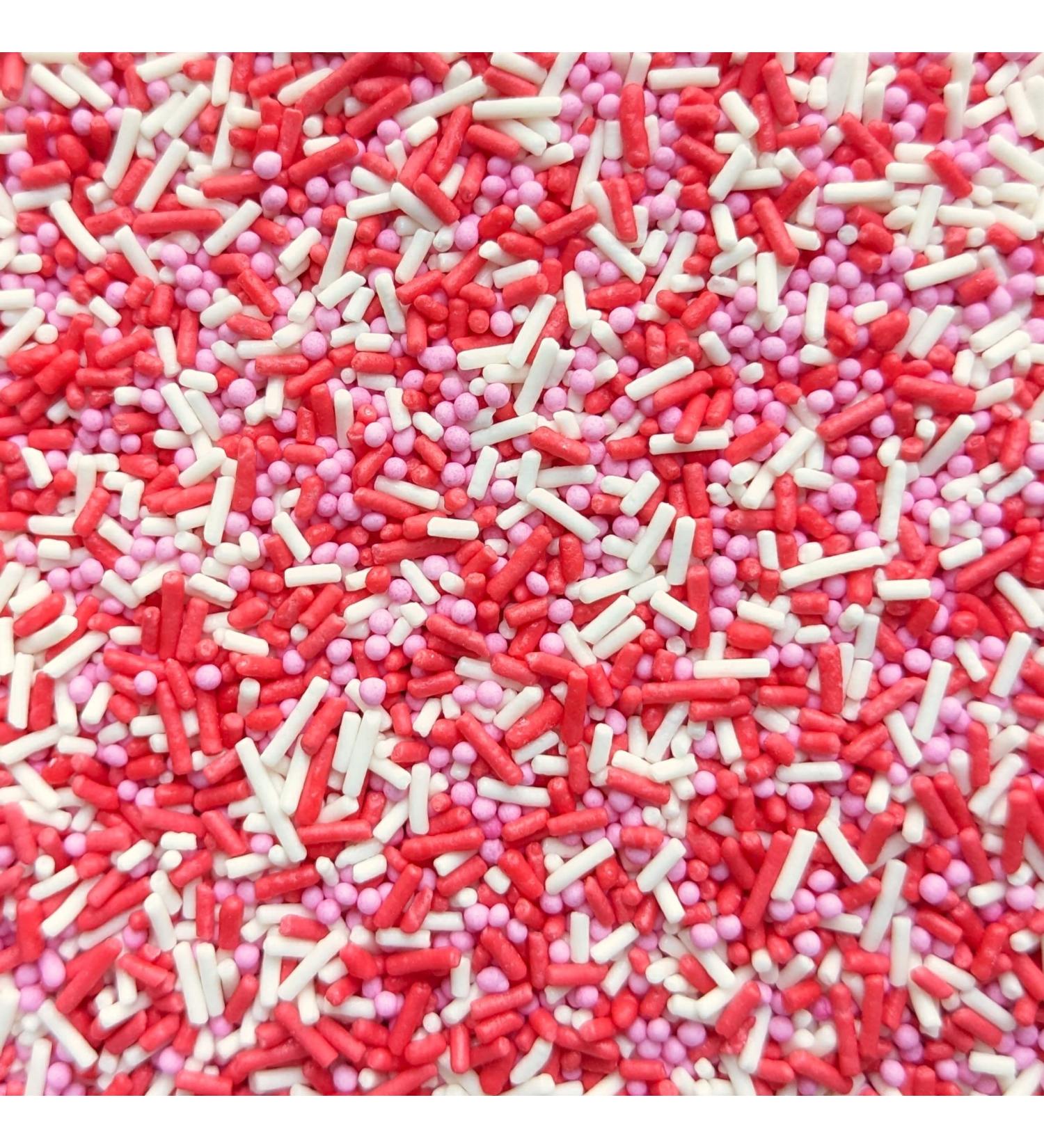 Pink Red & White Mixed Sprinkles - 35g of Mixed Valentine's/Love Heart Cake Sprinkles Cupcake Toppers Decorations 100s 1000s Mini Balls Nonpareils Strands Mix
