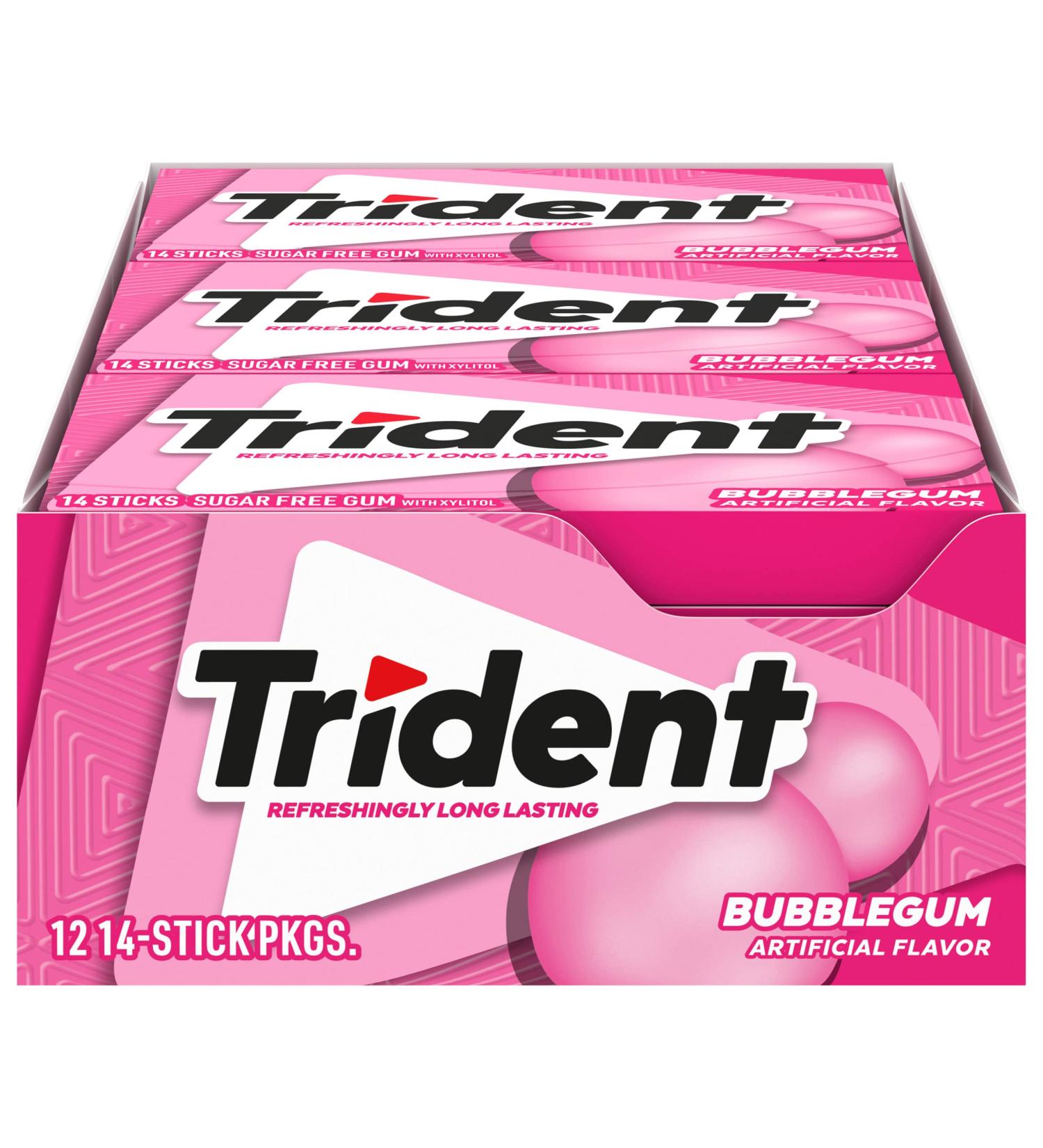 Trident Bubblegum Sugar Free Gum  12 Packs of 14 Pieces (168 Total Pieces) Bubble Gum - Buy Online on GoSupps.com