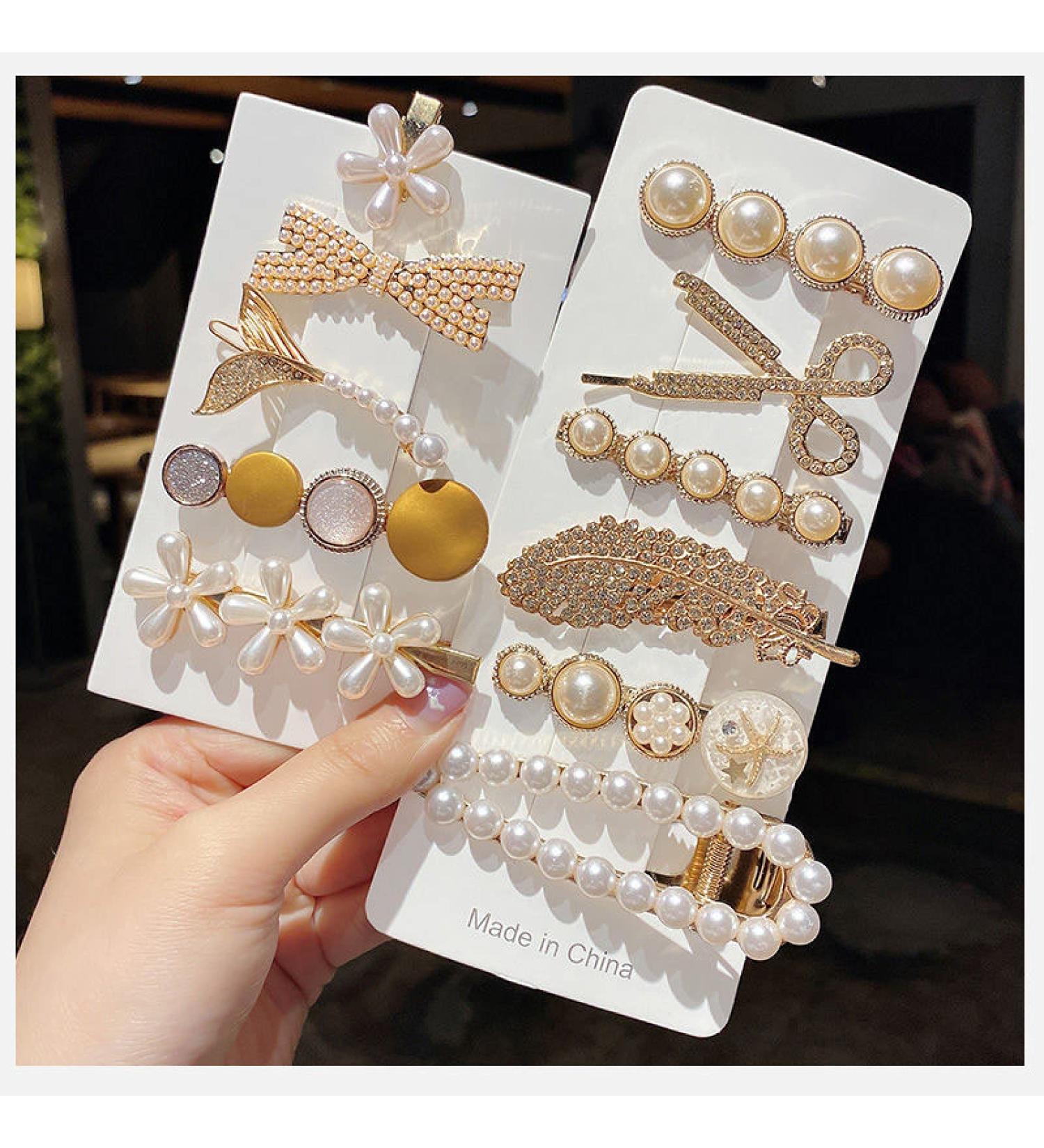 Etoleko Fashion Hair Clips Set - Pearls & Resin Barrettes - Handmade, Elegant Gold Accessories - 11-piece Set for Women, Girls - Buy Online on GoSupps.com