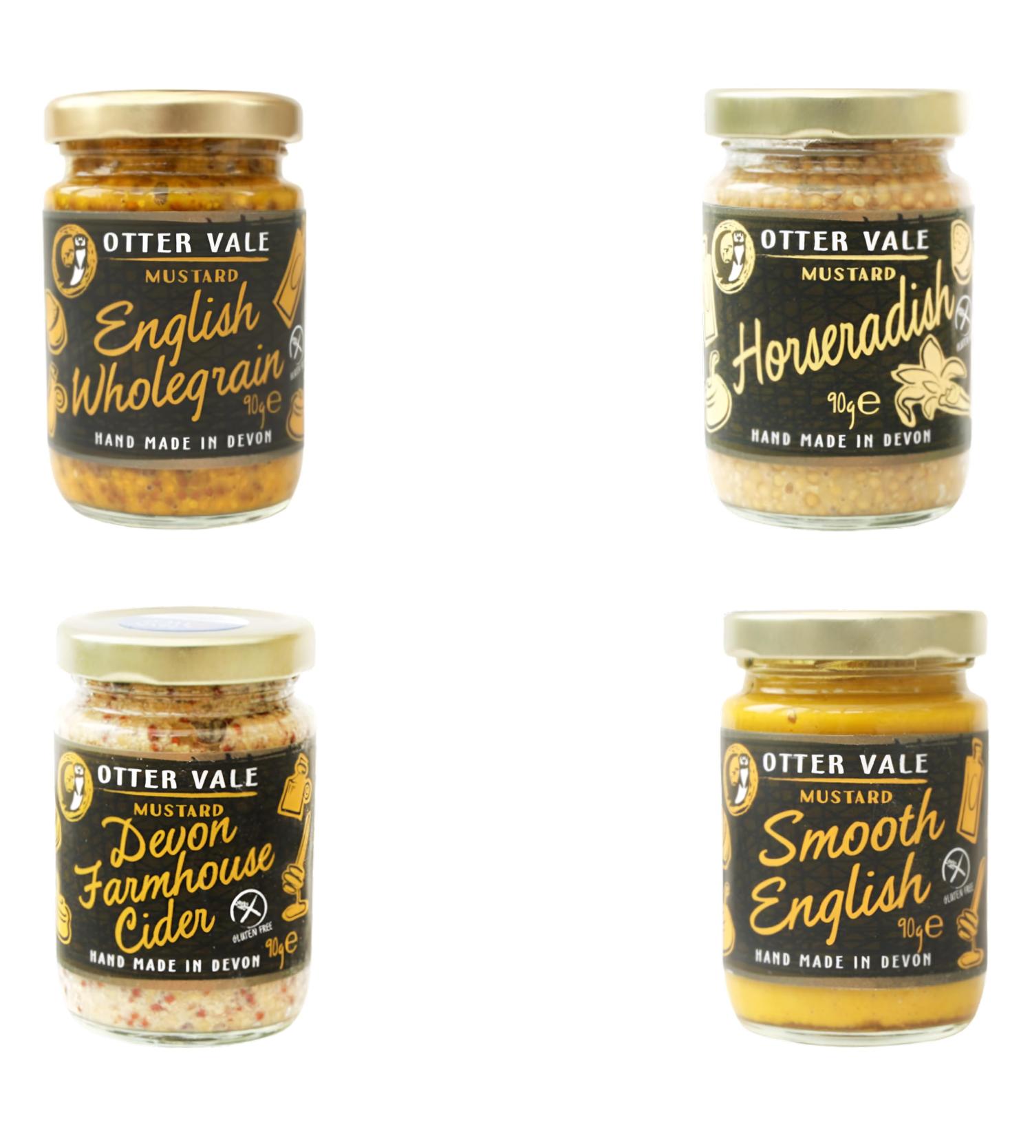 Otter Vale Mustard Pick N Mix - Choose From 4 Flavors | English Wholegrain Smooth English Devon Farmhouse Cider Horseradish | Pack of 4 X 90g - Buy Online on GoSupps.com