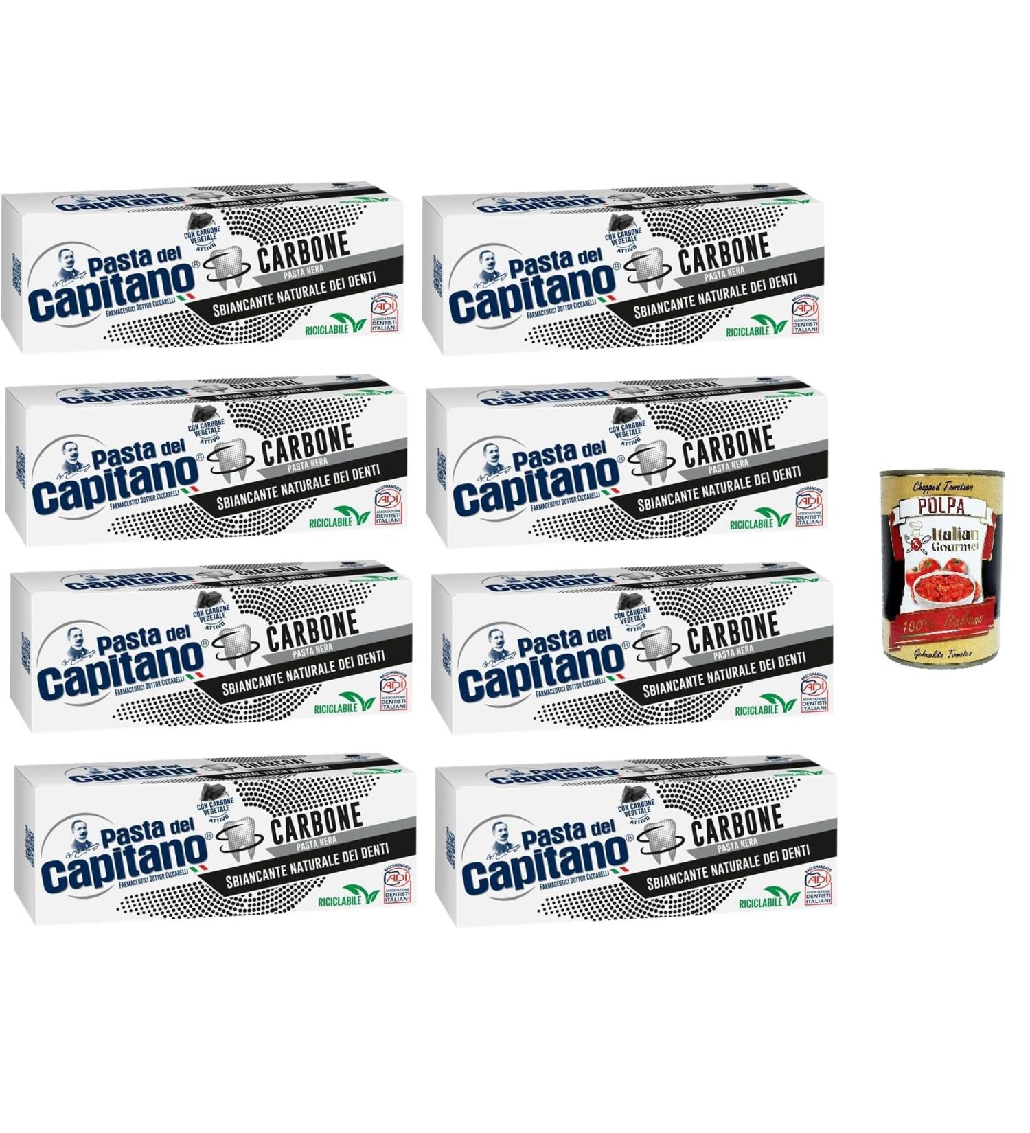  Italian Gourmet E.R. Pasta del Capitano Toothpaste Charcoal Toothpaste Charbon toothpaste natural whitening toothpaste black toothpaste 8 x 100 ml + Italian Gourmet pulp 400 g - Buy Online on GoSupps.com