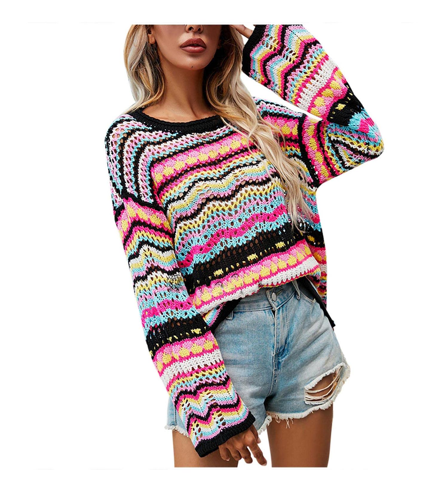 Women's Elegant Black Crochet Hollow Out Sweater with Bell Sleeves - Medium - Buy Online on GoSupps.com