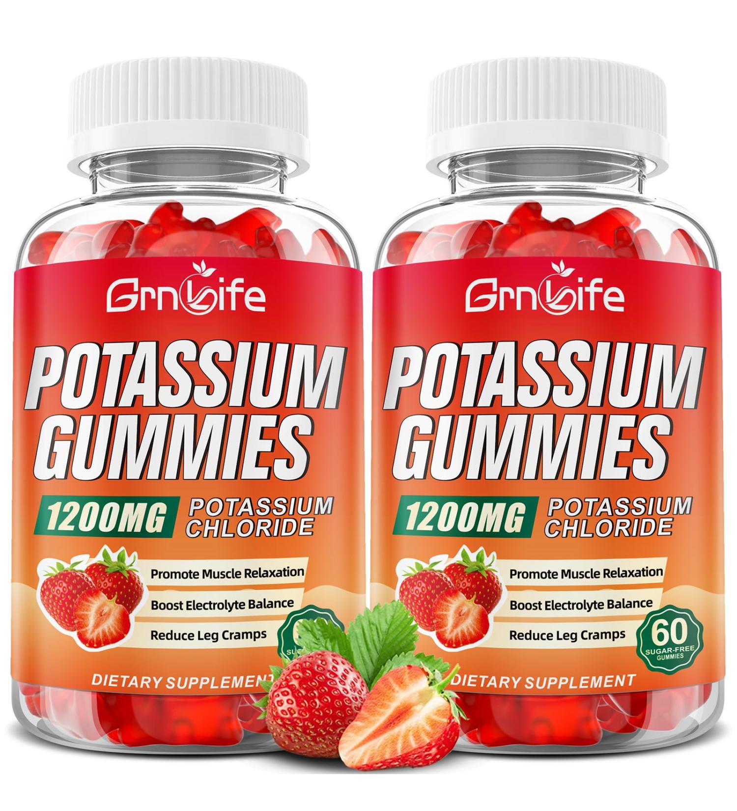 2 Pack Potassium Gummies for Adults Potassium Chloride Gummies 1200mg Support Leg Cramps & Electrolyte Balance Strawberry Flavor 120 Count 120 Count (Pack of 1) - Buy Online on GoSupps.com