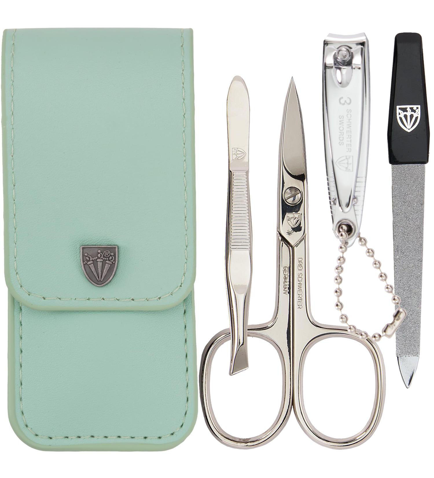 Buy Three Swords 'Capri' Nail Care Set - 4 Pcs Manicure & Pedicure Tools | High-Quality Mint Synthetic Leather | Nail Scissors Clippers Tweezers Sapphire Nail File - Buy Online on GoSupps.com
