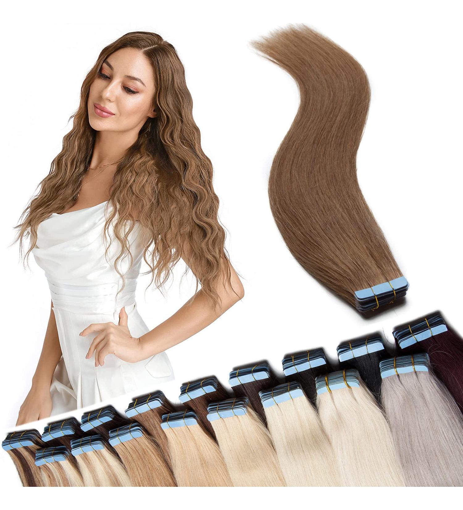 100% Remy Human Hair Tape-in Extensions - Light Brown #6 14 (35cm) - 40 Pieces + 10 Free Tapes - Buy Online on GoSupps.com