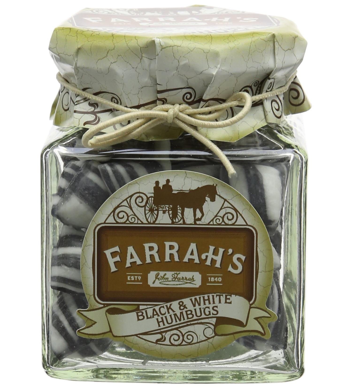 Farrah's of Harrogate - Black and White Humbugs Sweet Jar 150g - Buy Online on GoSupps.com