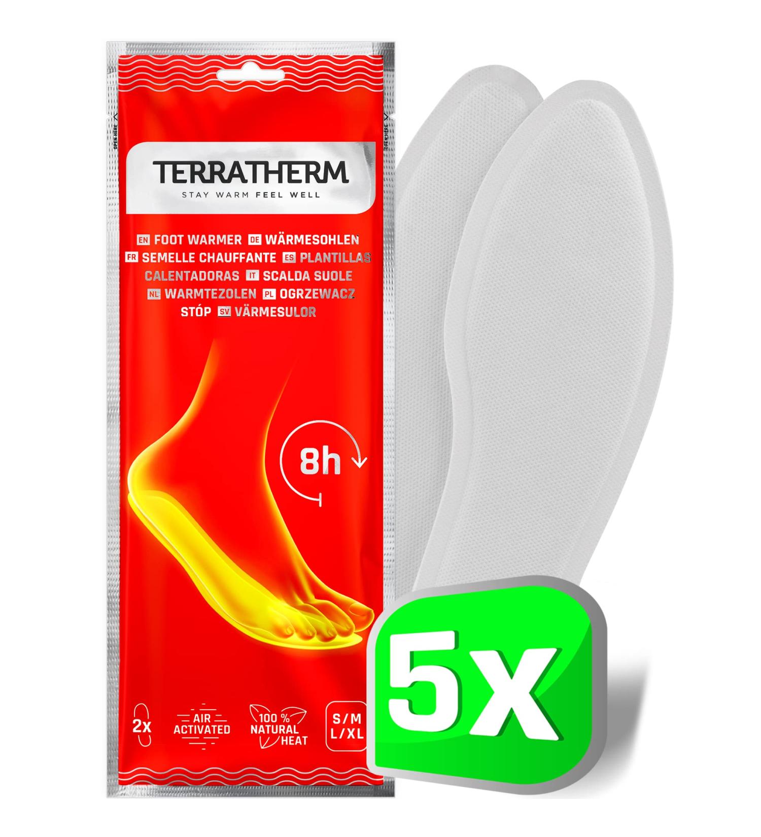 Terratherm Heat Soles for Shoes - 5 Pairs of 100% Natural Foot Warmers 8-Hour Warmth Size M (39-41) - Ideal Shoe Inserts for Ultimate Comfort - Buy Online on GoSupps.com