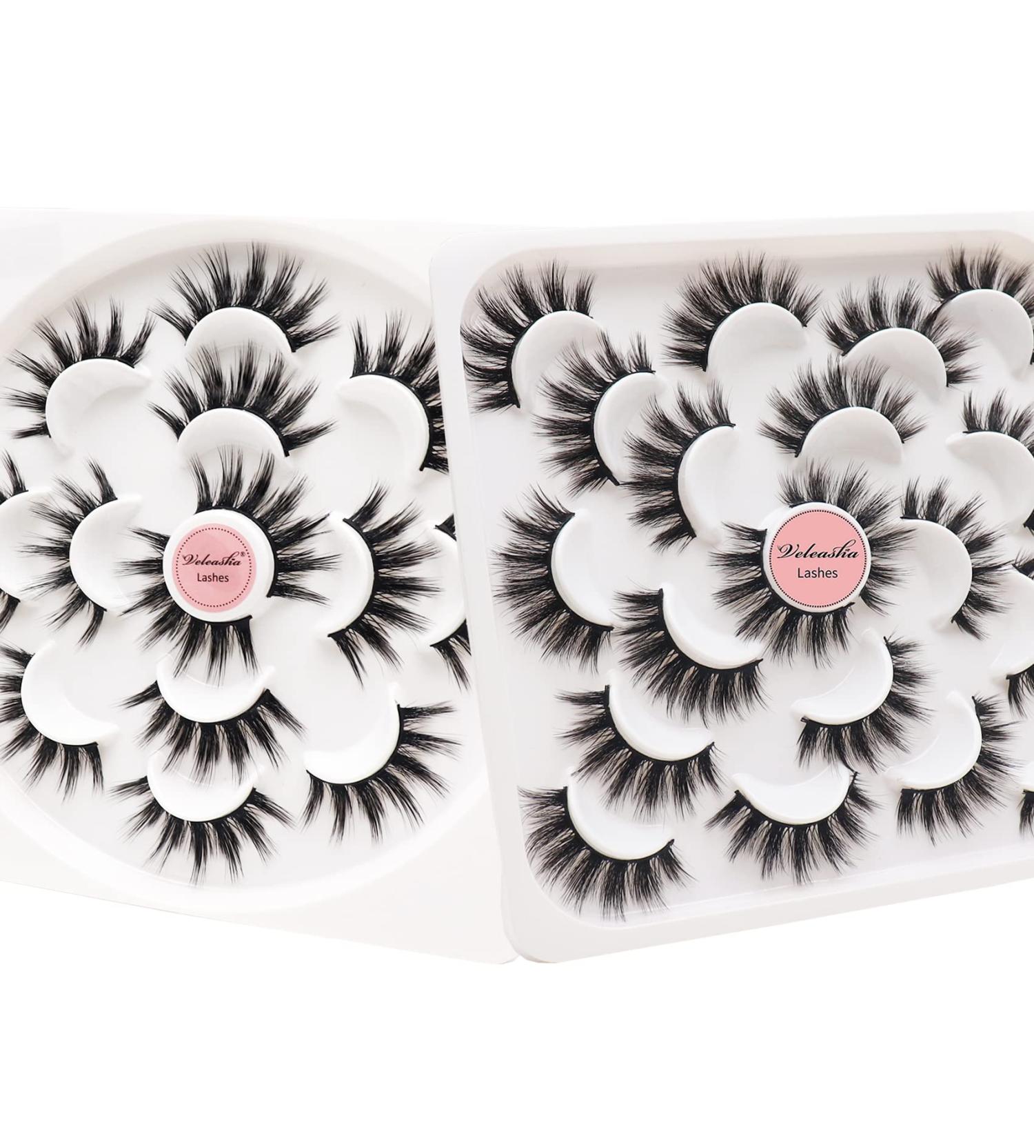 Veleasha Natural Look Fluffy False Eyelashes - Faux Mink Soft Volume Handmade Eye Lashes - 2 Sets Pack - Buy Online on GoSupps.com