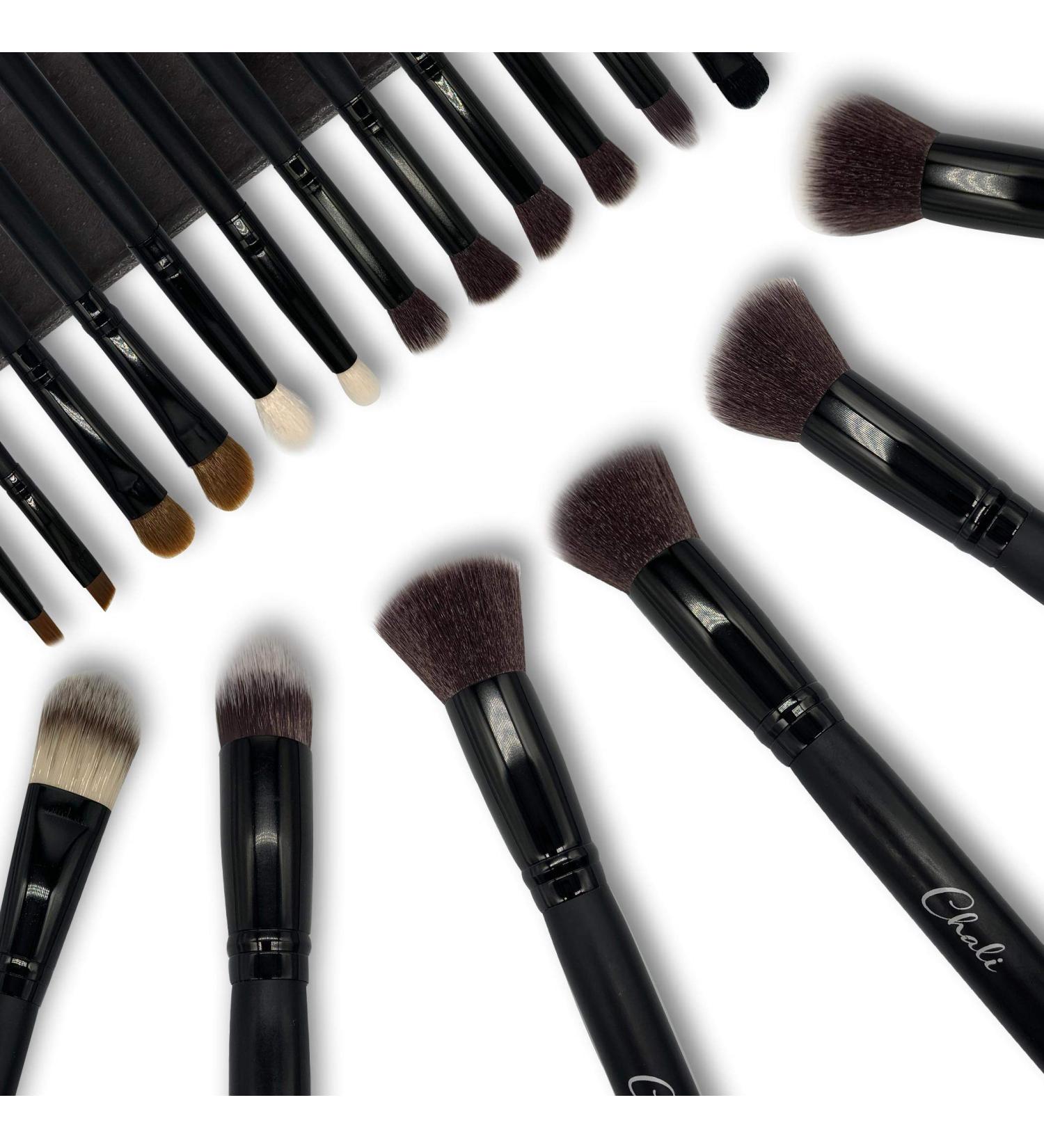 Chali 18-Piece Make-Up Brush Set with Bag | Professional Cosmetics Brushes for Foundation Eyeshadow Powder Blender Concealer & Eyebrows - International Shipping Available - Buy Online on GoSupps.com