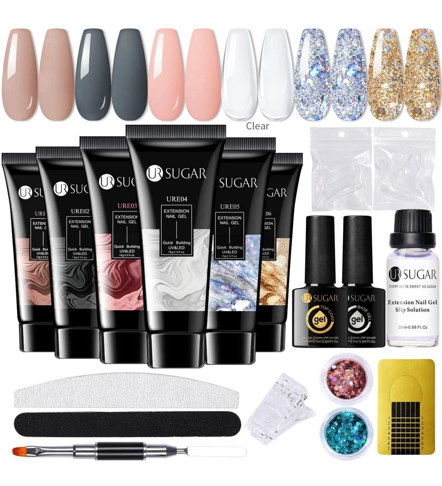 UR SUGAR Classic Poly Extension Gel Nail Kit - 6 Colours Nude, Pink, Clear, Silver, Gold Glitter - Builder Gel Starter Kit for Women - Buy Online on GoSupps.com