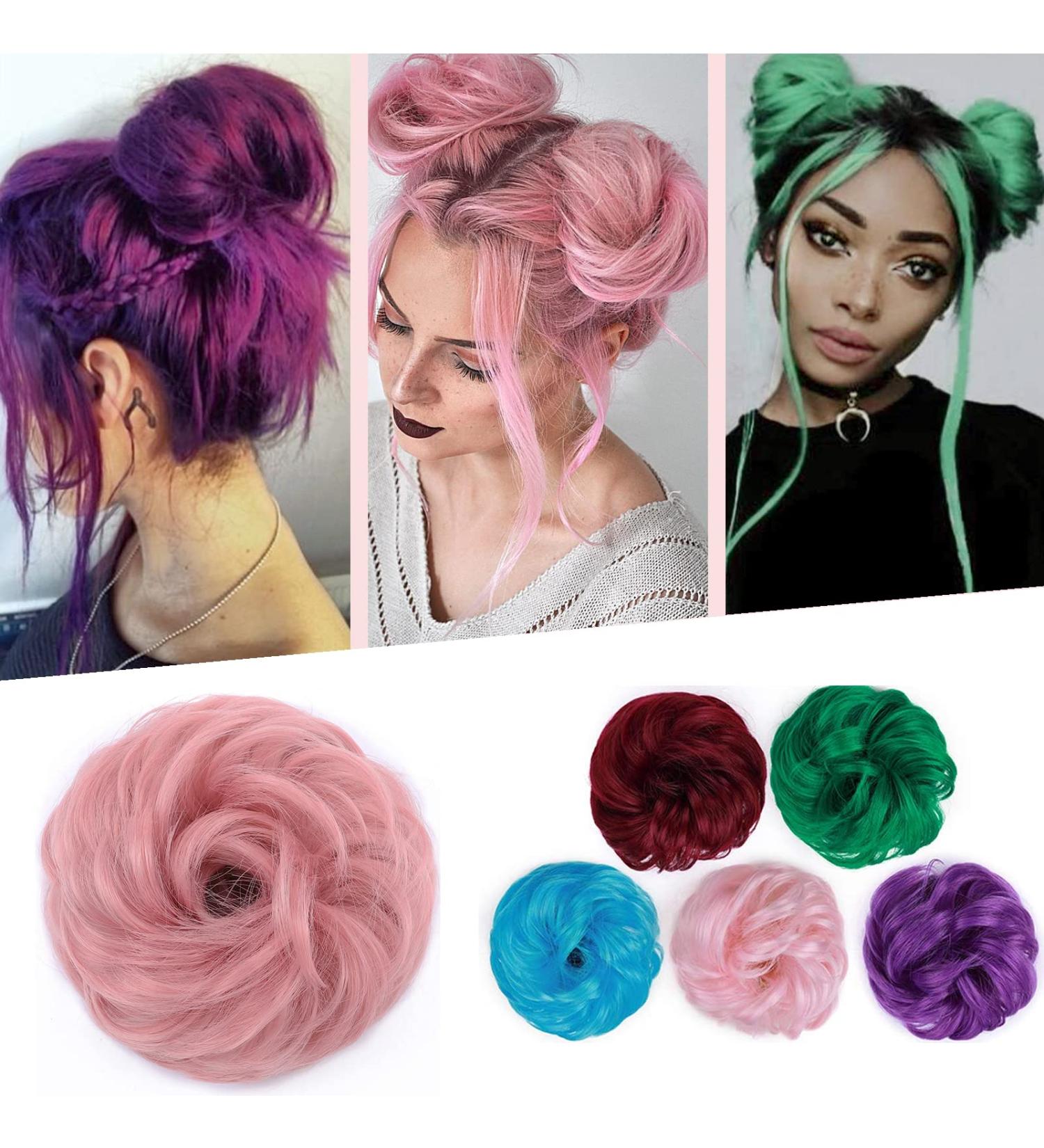 Silk-Co Hair Part with Rubber Band | Wavy Soft Bun Hair Extensions - Dark Pink Curls 35g for Thickening Messy Updos - Buy Online on GoSupps.com