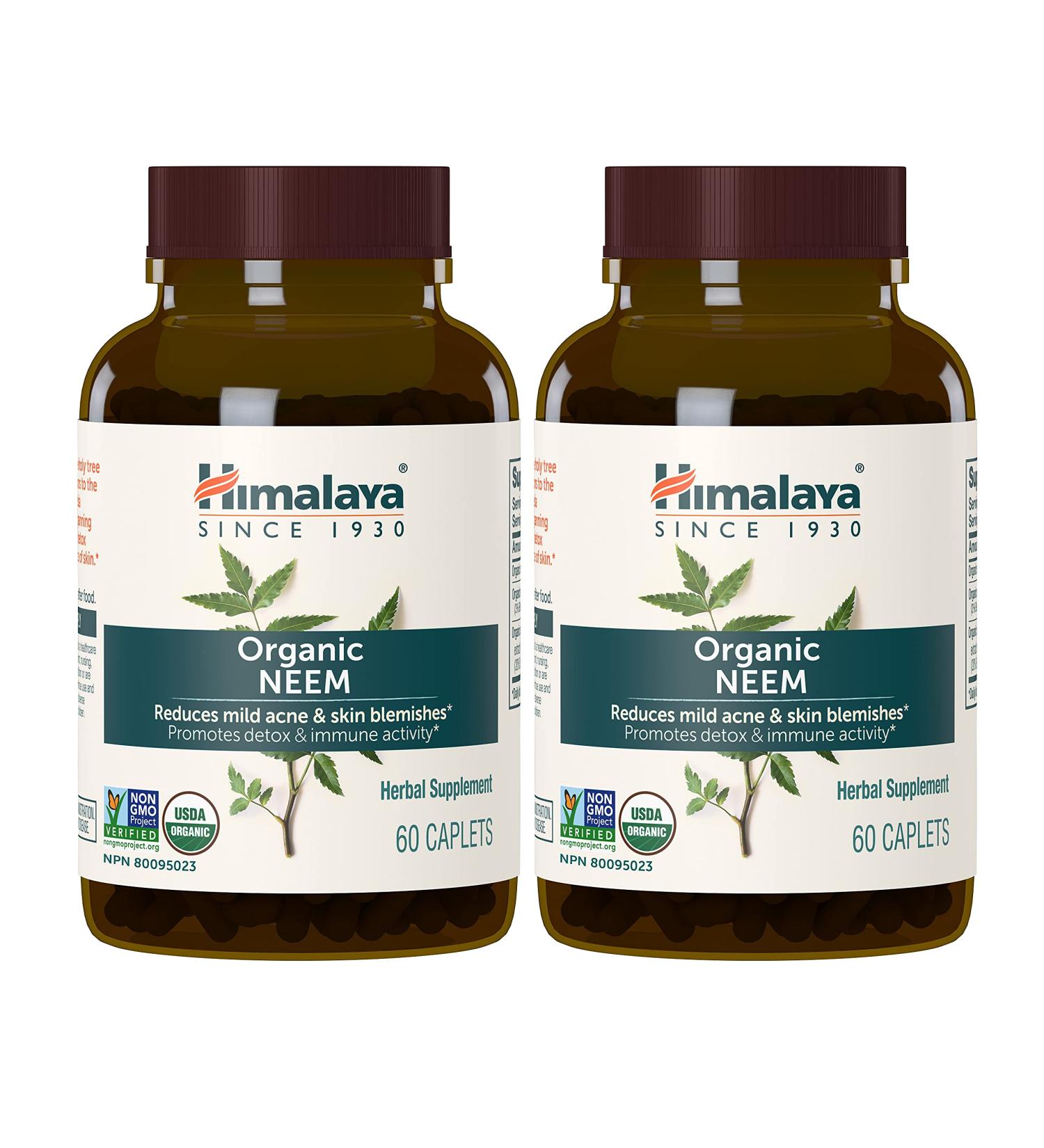 Himalaya Organic Neem Acne Relief Caplets - Clear, Smooth & Radiant Skin - 4 Month Supply (2 Pack) - Buy Online on GoSupps.com