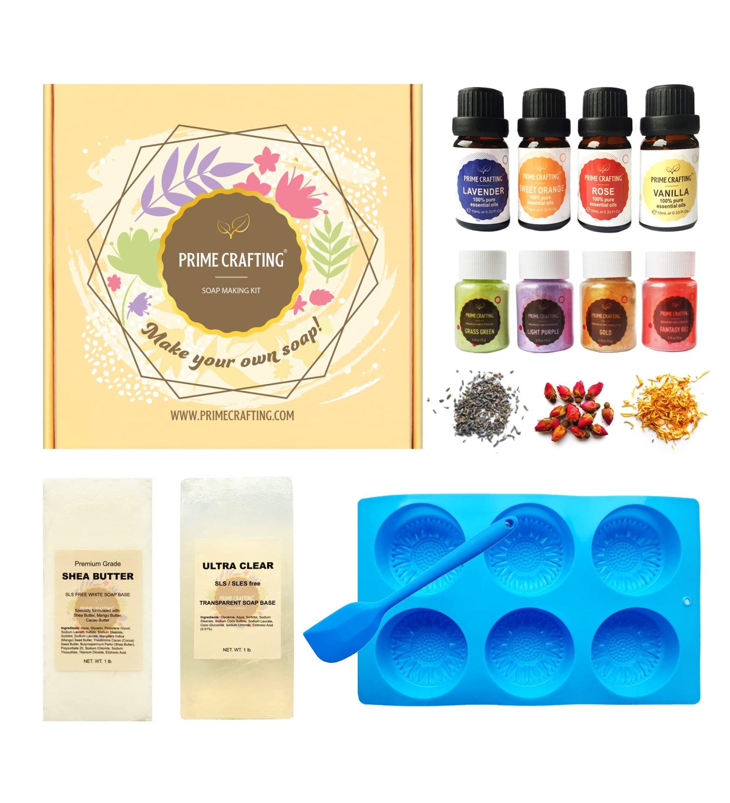 Premium Soap Making Kit: Melt and Pour Shea Butter Soap Base with Essential Oils Mold Kit - 2 LB Mica Powder - Perfect for Beginners and Families - Buy Online on GoSupps.com