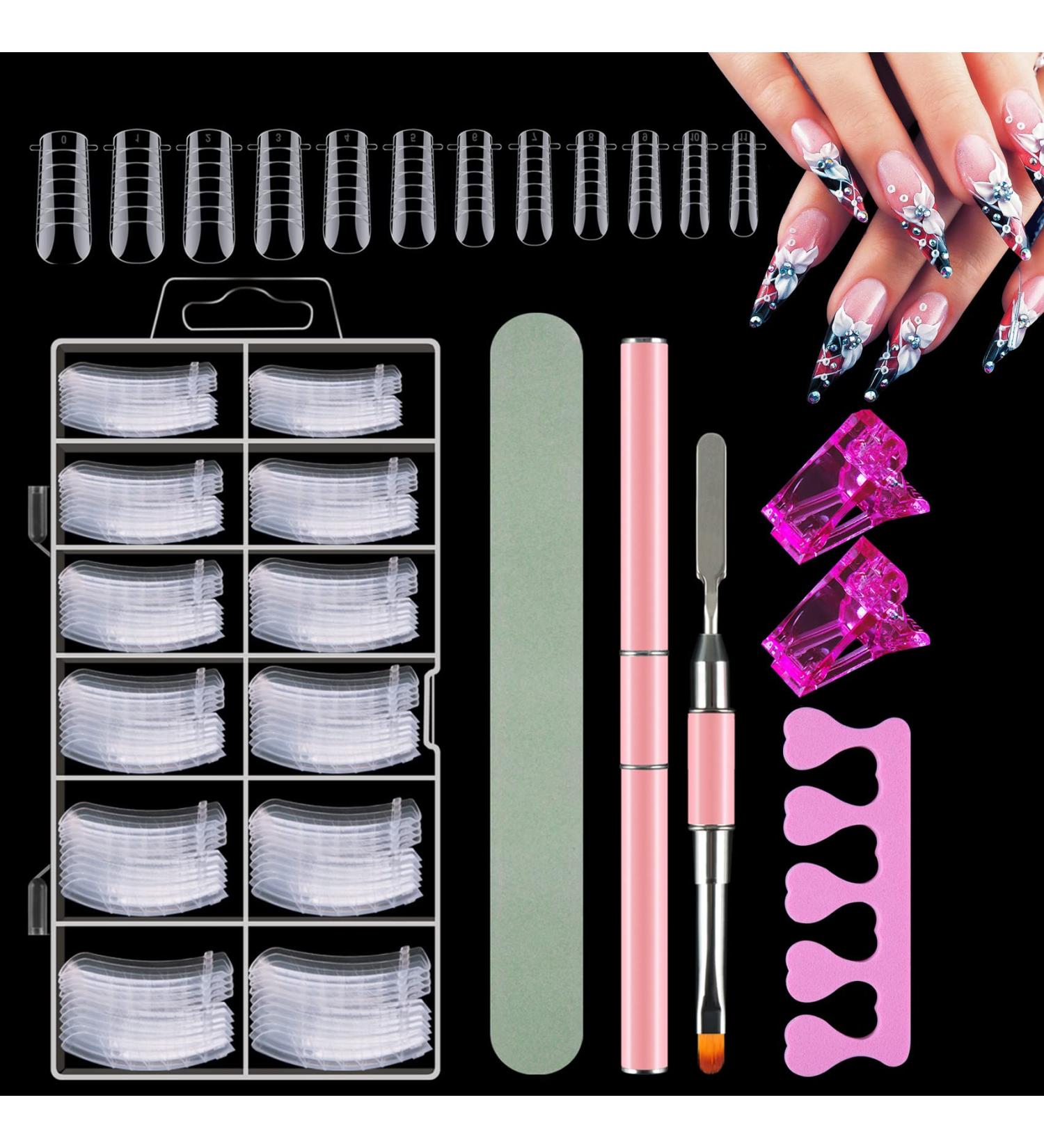 120-Piece Dual Nail Forms Set - Stencil Extension Shapes with Pink Dual-Ended Brush Nail Tip Clip Sponge Separator & Nail Files | Perfect for Polygel Nails - Buy Online on GoSupps.com