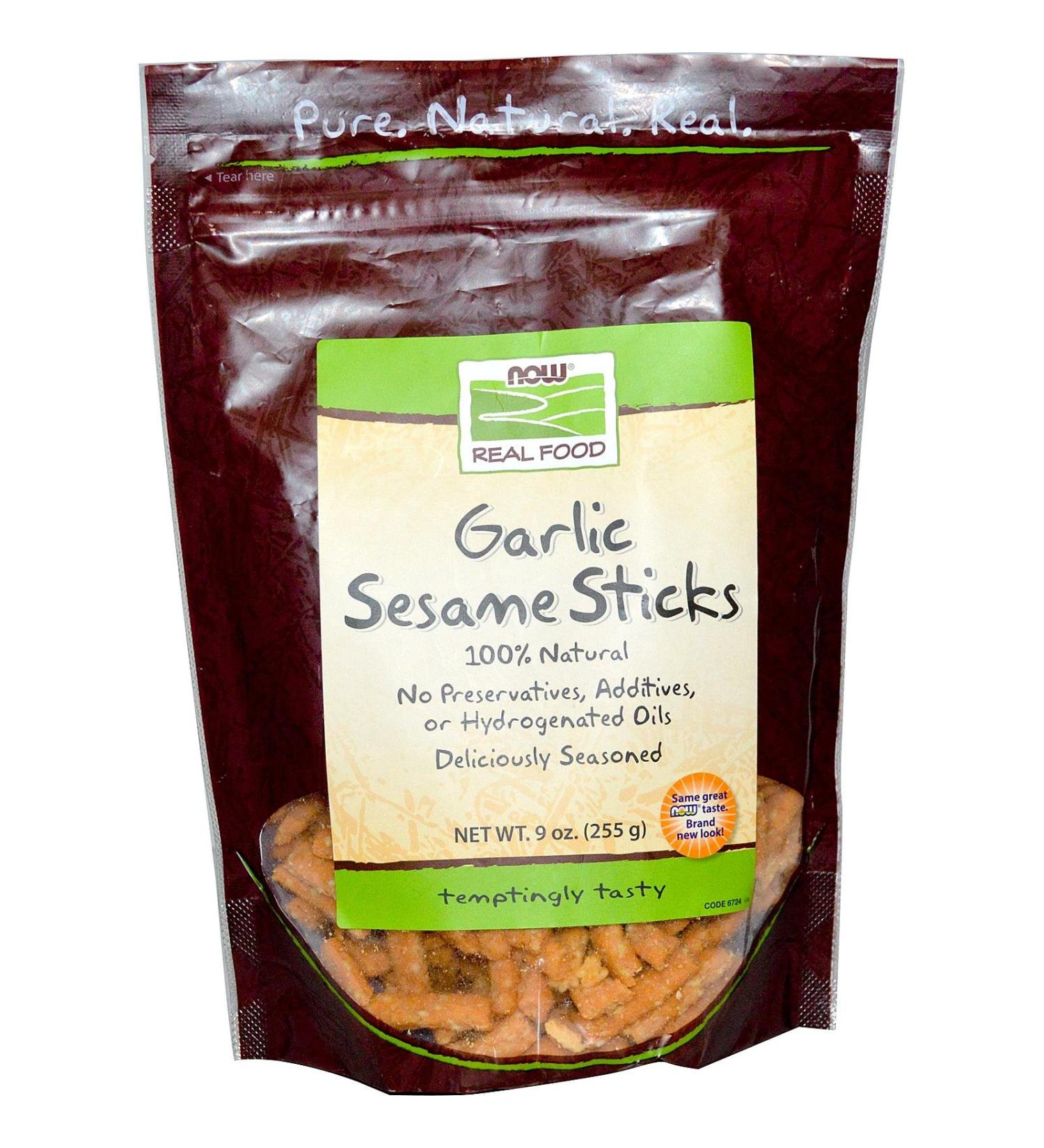 Now Foods Real Food Garlic Sesame Sticks 9 oz (255 g)