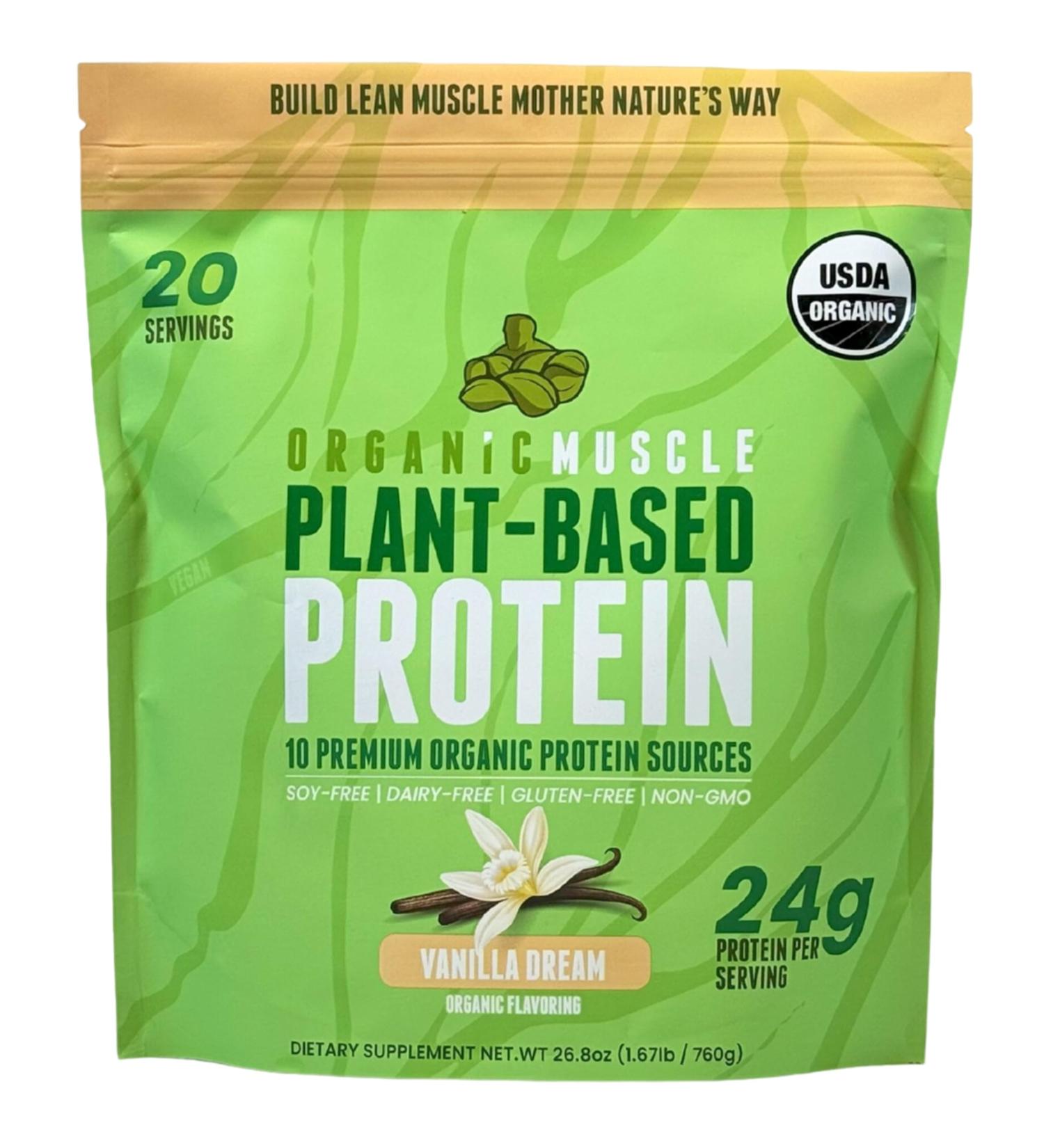 Organic Muscle Vegan Protein Powder - Plant-Based Vanilla Pea Hemp Brown Rice Chia Seed & Amino Acids | Low-Calorie for Muscle Growth & Recovery - Shop Now - Buy Online on GoSupps.com