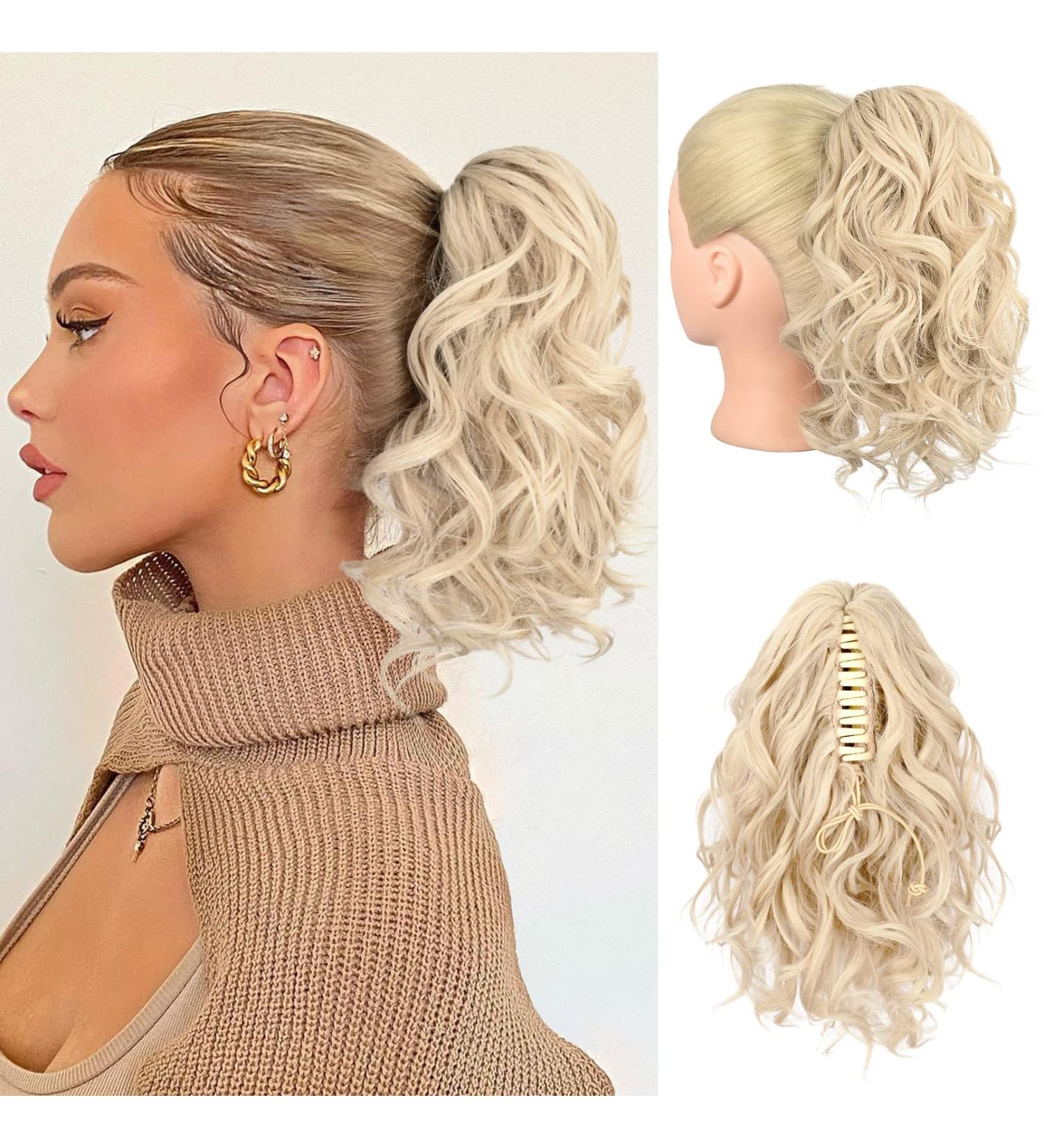 Reecho Clip-In Ponytail Extension for Women - Short Curly & Wavy 30 cm Cool Blonde Hair - Buy Online on GoSupps.com