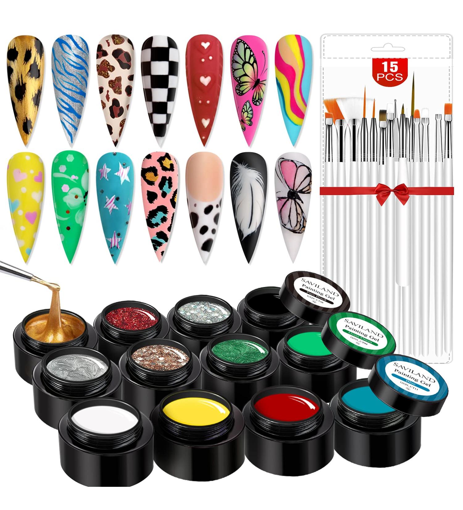 Saviland 12pcs Holiday Gel Nail Paint Kit - Sparkle Glitter & Brushes for DIY Manicure Gift Set - Buy Online on GoSupps.com