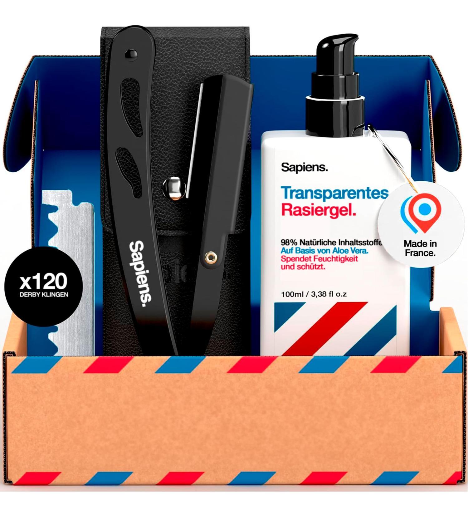 Sapiens Barbershop Men's Shaving Set - Premium Razor Set with Transparent Gel 120 Derby Blades & Carrying Bag - Perfect for Grooming & Shaving Experience - Buy Online on GoSupps.com