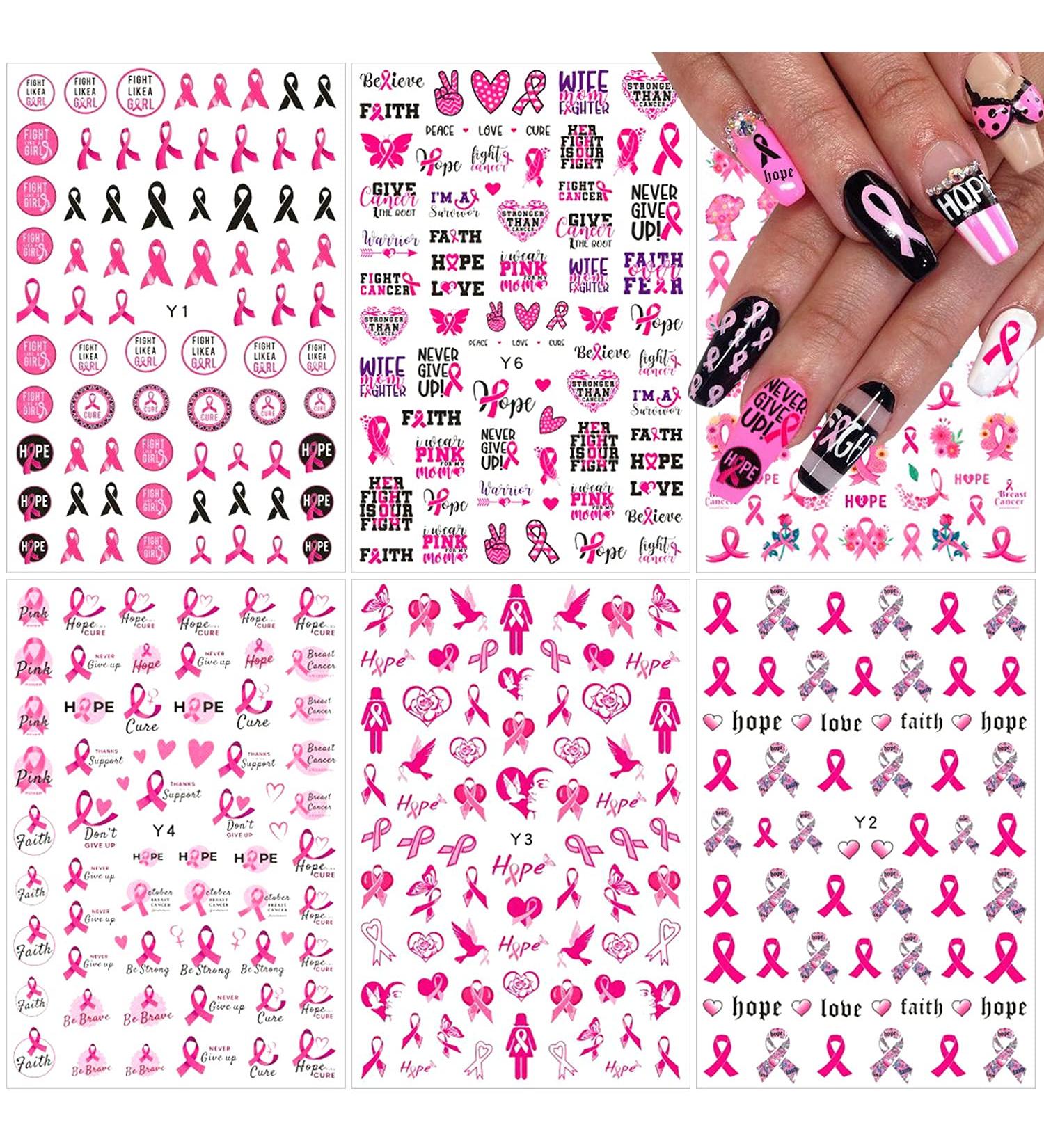 Breast Cancer Nail Art Stickers - Pink Ribbon 3D Self-Adhesive Decals for Women and Girls - Buy Online on GoSupps.com