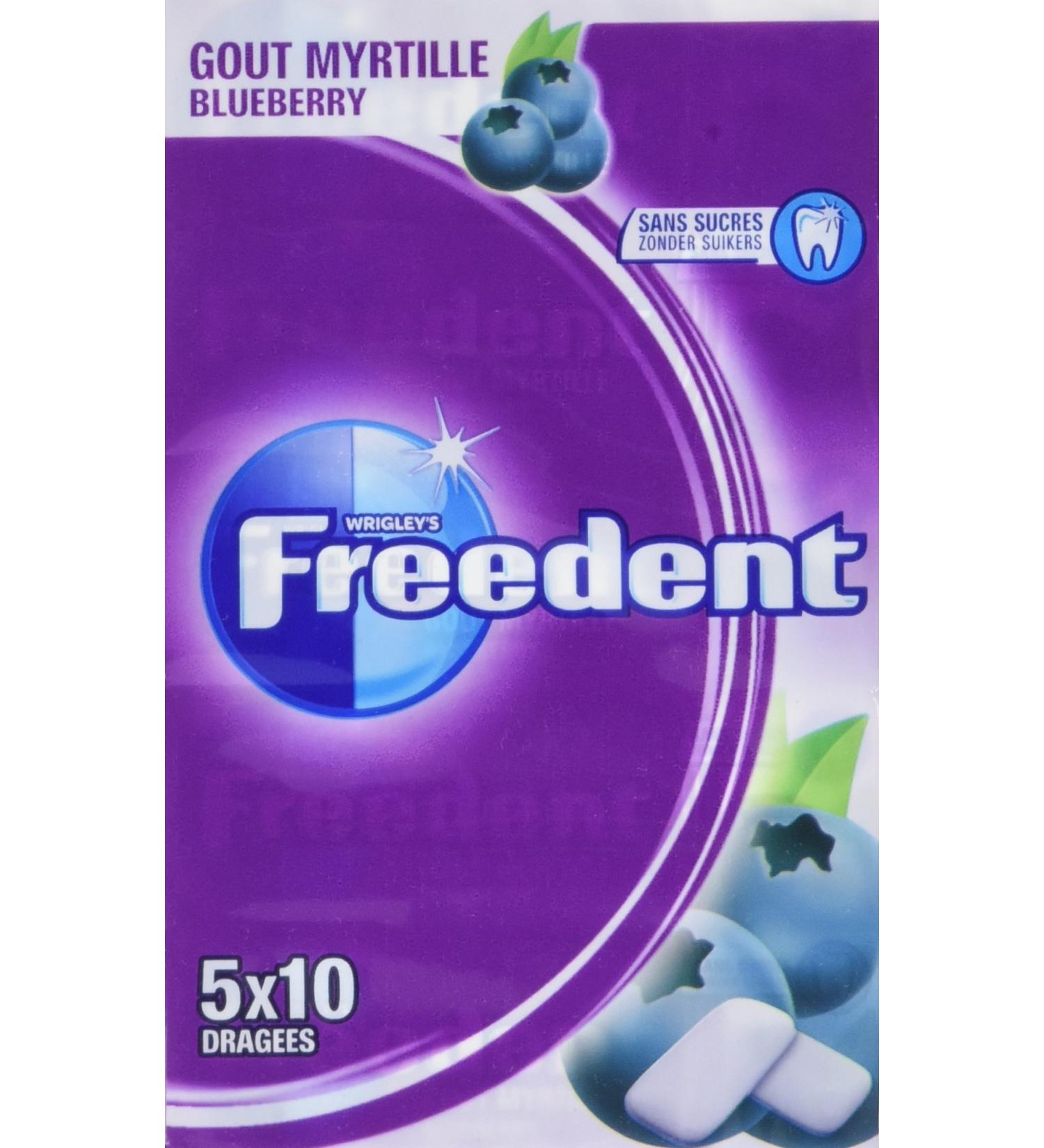 FREEDENT 5 Boxes of 10 Chewing Gums without Sugars Blueberry Flavor 70g - Buy Online on GoSupps.com