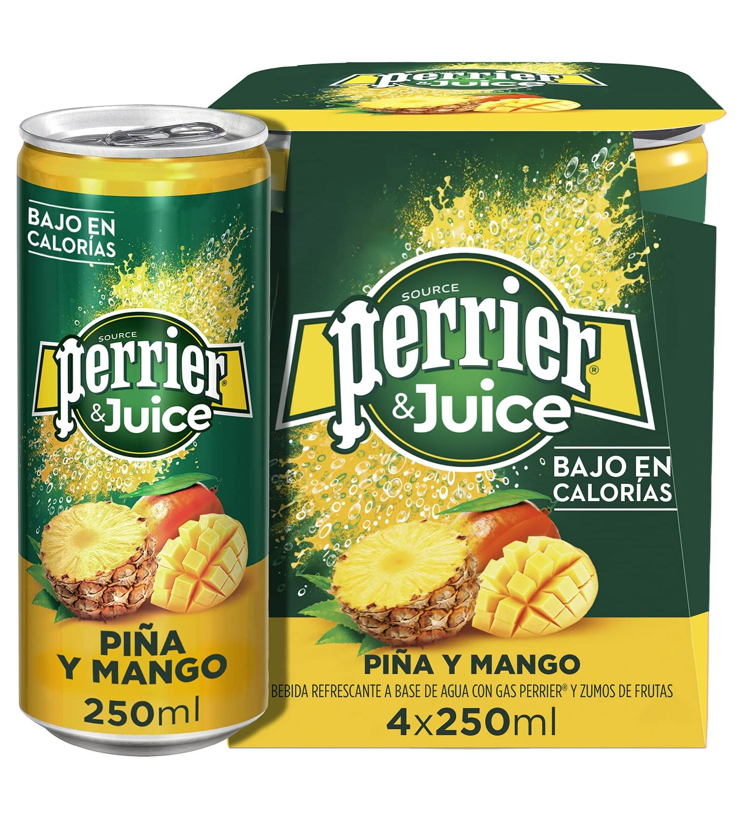 Perrier Natural Mineral Water with Gas and Juice Perrier & Juice Pineapple Handle 4 x 25 cl (4 x 250 ml) - Buy Online on GoSupps.com
