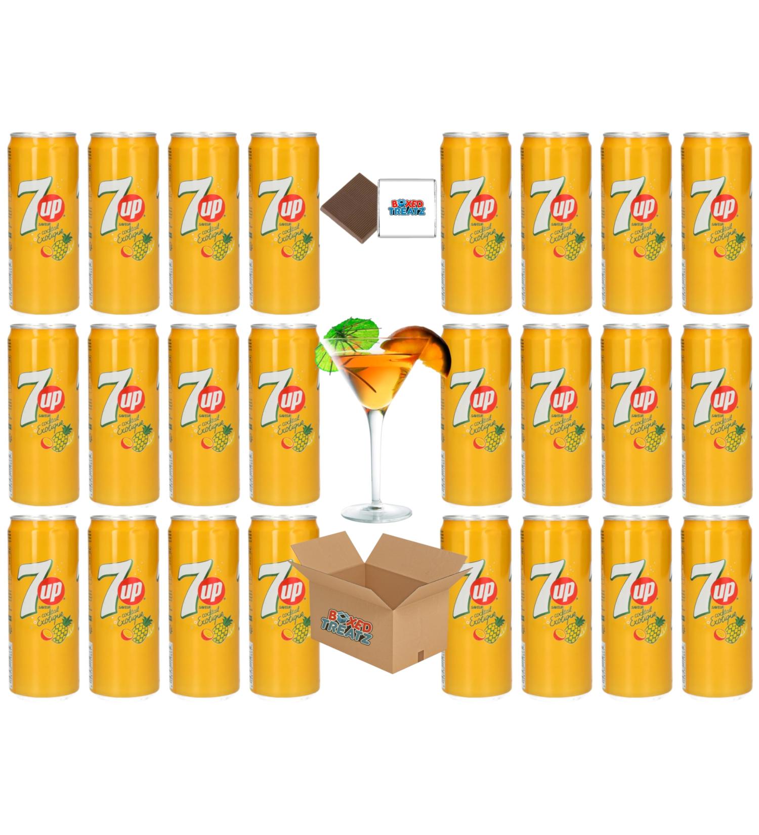 7UP Exotique Cocktail Drink Cans (24x330ml) Refreshing Summer Flavours - Alcohol Free Use As Mixers Boxed Treatz - Buy Online on GoSupps.com