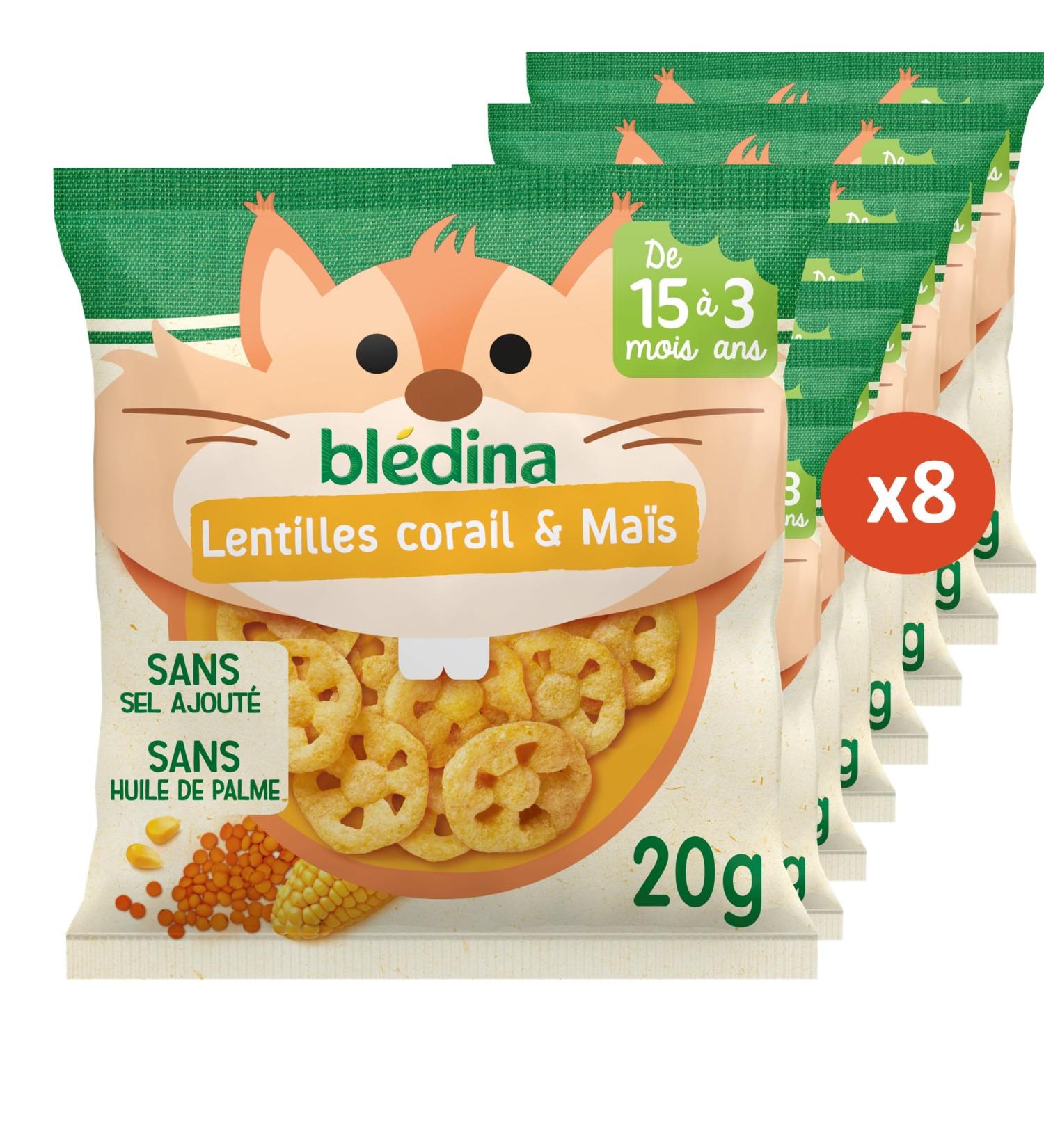 BL DINA - Crousti D vorer - Ma s et lentilles Corail - Sans Gluten et Sans Sel Ajout - d s 15 Mois - 8 x 20 g Mais & Lentilles corail - Buy Online on GoSupps.com