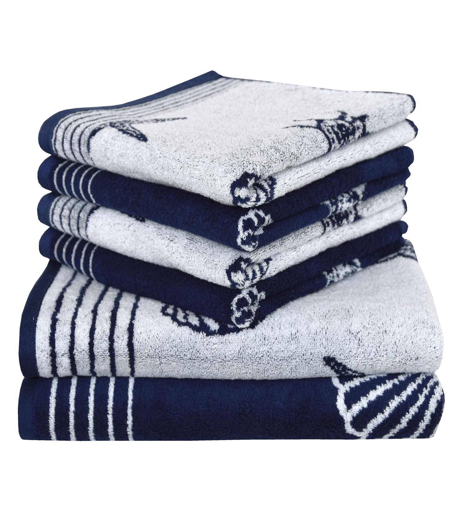 Dyckhoff Seashell Terry Cloth Set | Navy Cotton Towels - 2 Bath (70x140 cm) & 4 Hand Towels (50x100 cm) | Premium Quality eCommerce Shipping Worldwide - Buy Online on GoSupps.com